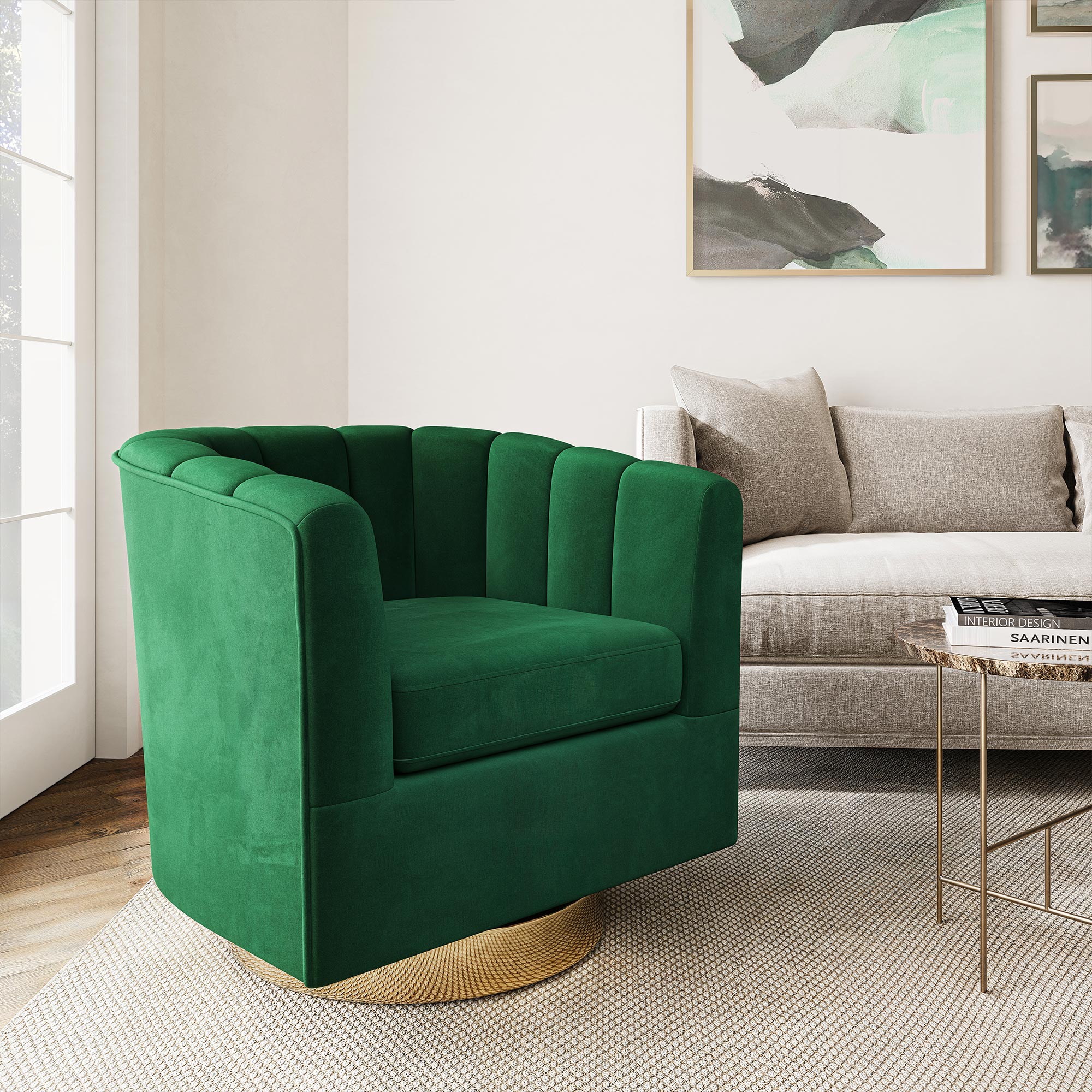 Velvet Swivel Accent Chair, 360 Degree Swivel Comfy Single Sofa Side Chair - Picture 9 of 16