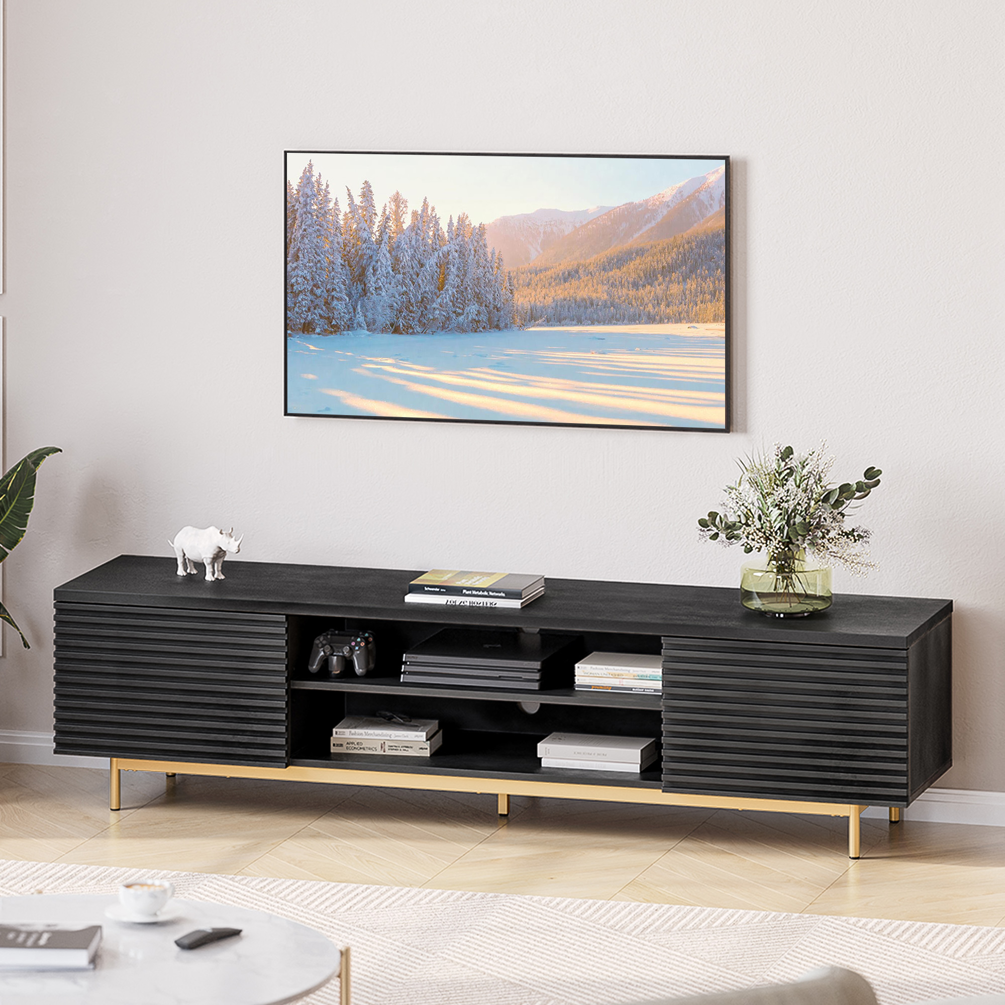 For Tv Up To 75", Wood Tv Cabinet With Storage