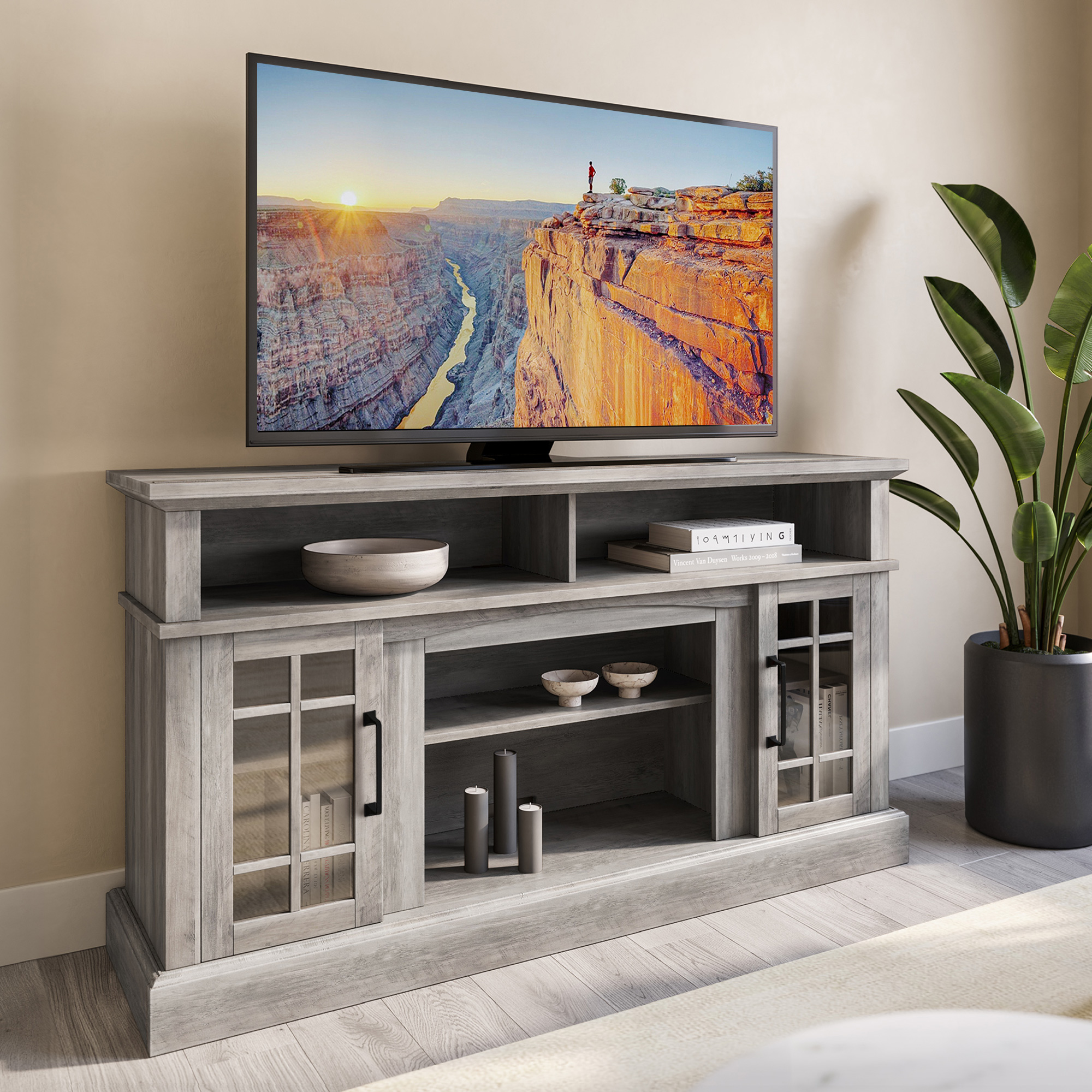 58" TV Stand Console For TVs up to 65" w/ 23" Fireplace - Picture 30 of 55
