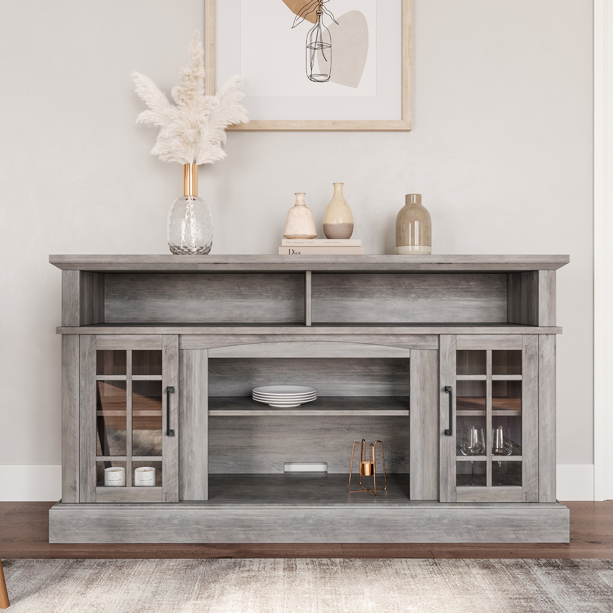 58" TV Stand Console For TVs up to 65" w/ 23" Fireplace - Picture 31 of 55