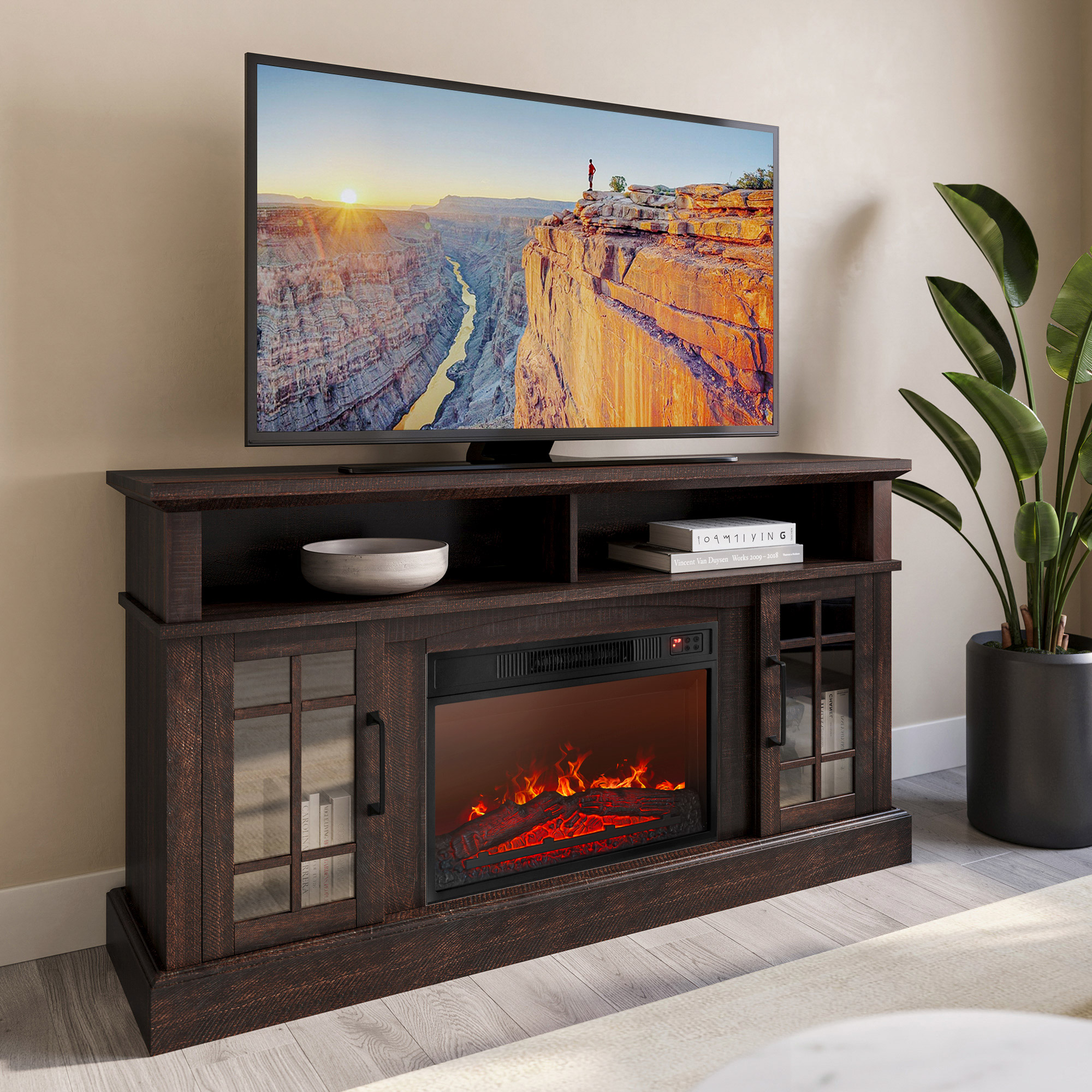 58" TV Stand Console For TVs up to 65" w/ 23" Fireplace - Picture 14 of 55