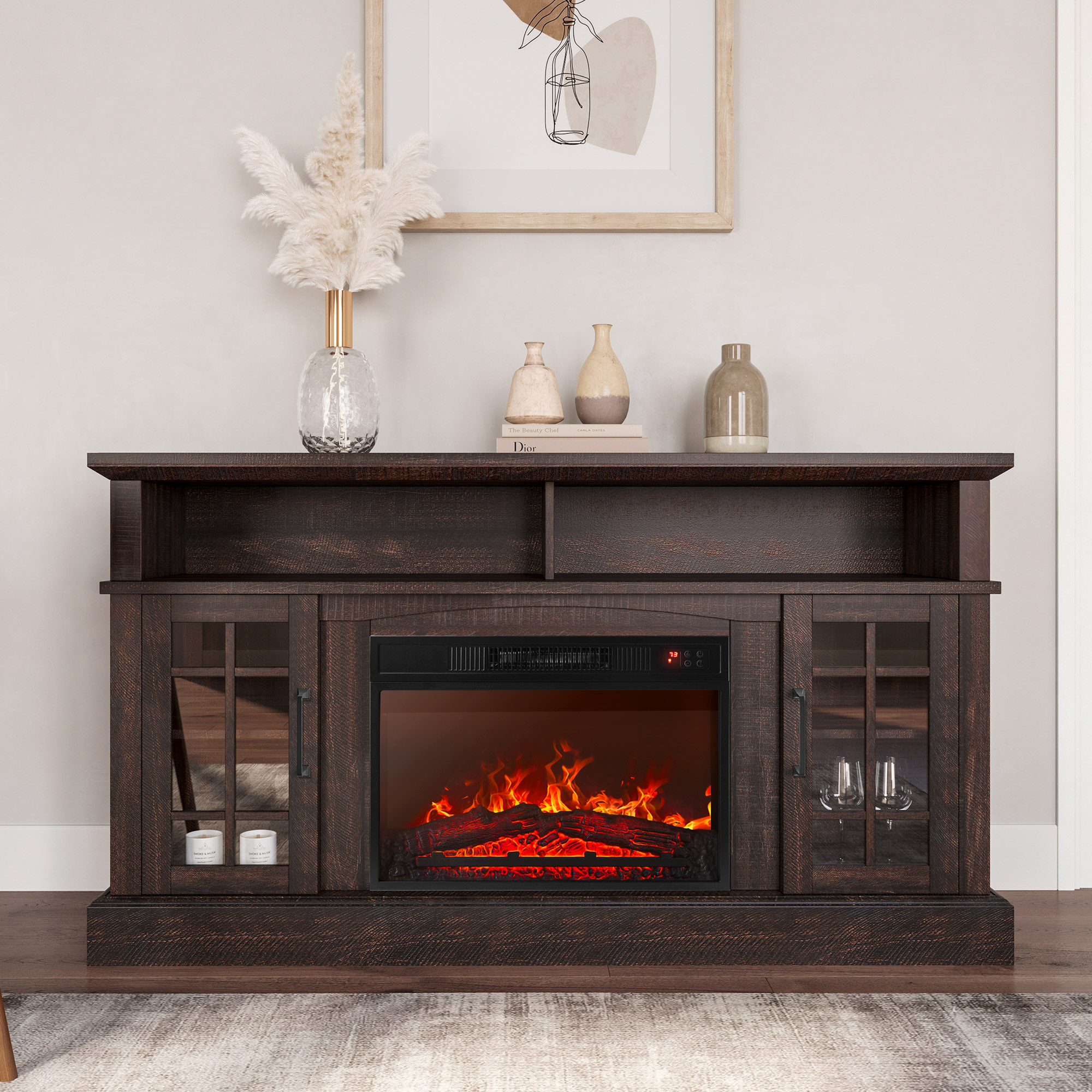 58" TV Stand Console For TVs up to 65" w/ 23" Fireplace - Picture 15 of 55