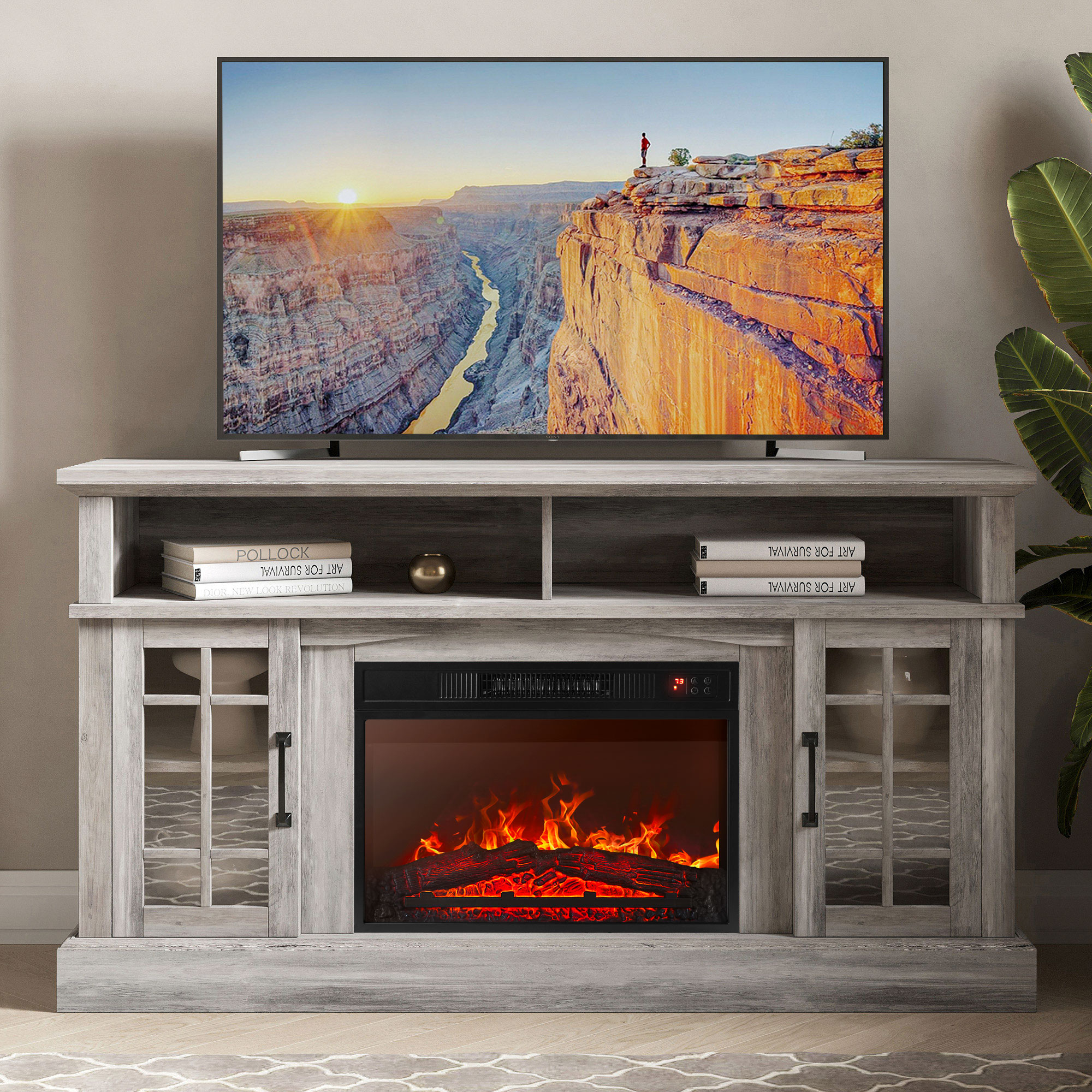 58" TV Stand Console For TVs up to 65" w/ 23" Fireplace - Picture 22 of 55