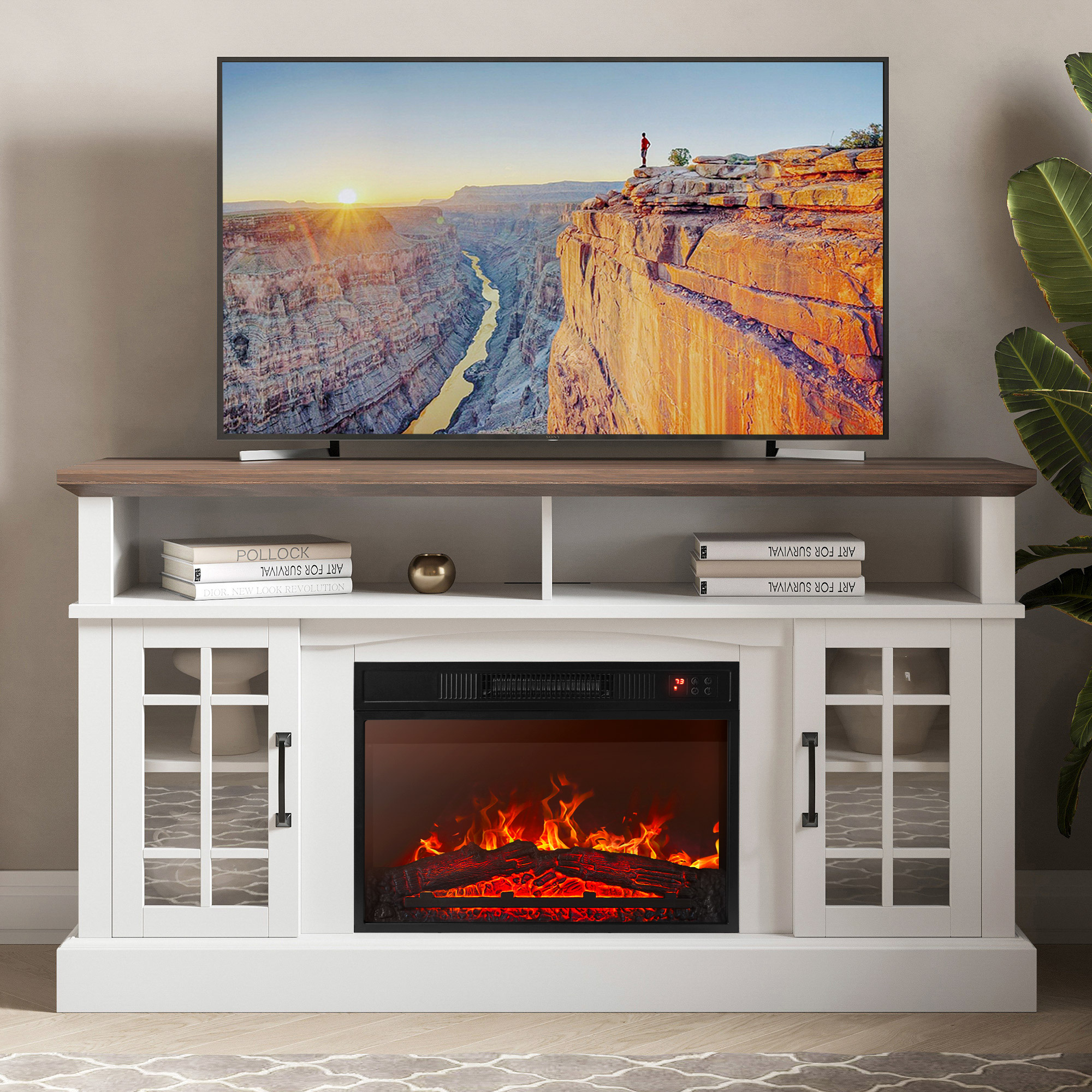 58" TV Stand Console For TVs up to 65" w/ 23" Fireplace - Picture 48 of 55