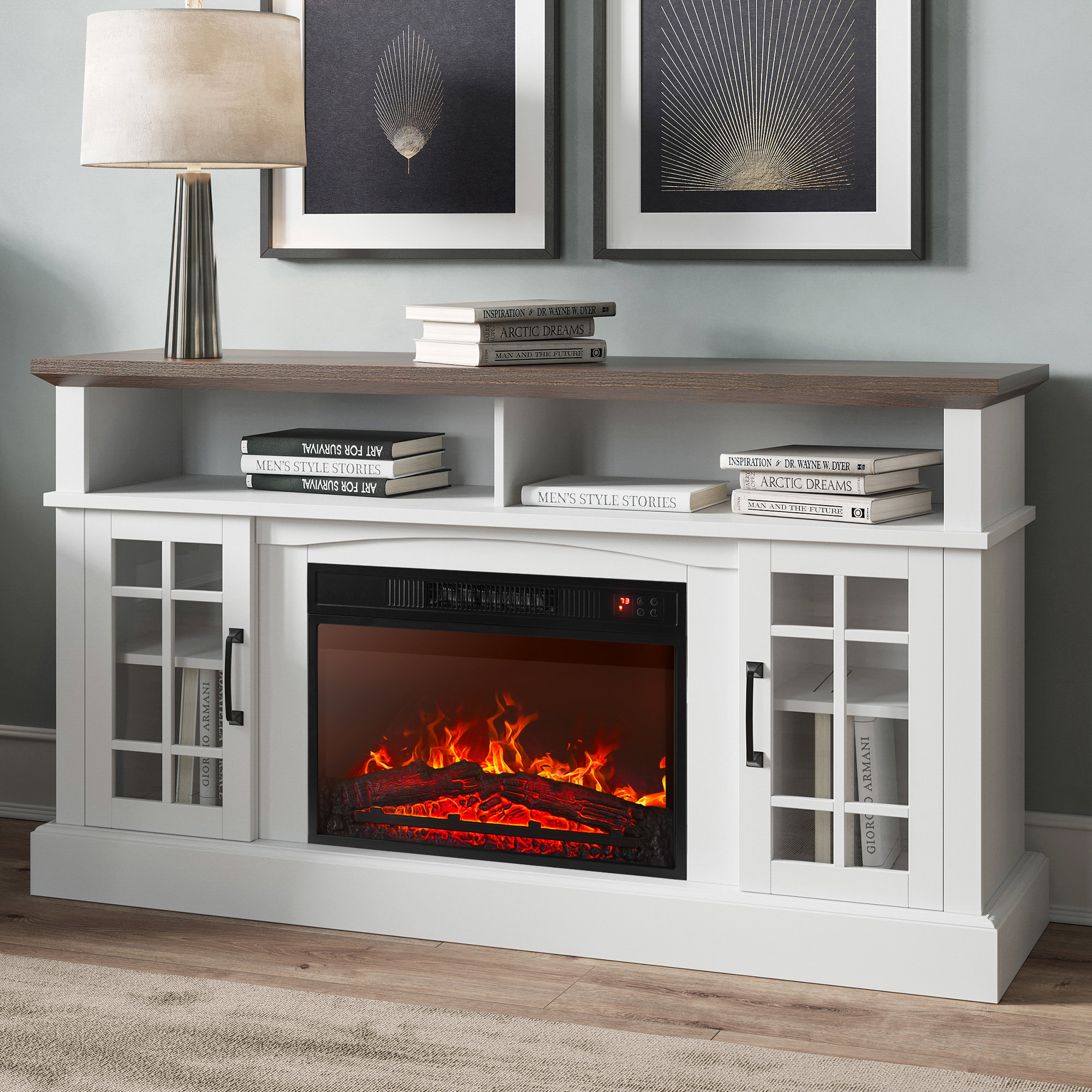 58" TV Stand Console For TVs up to 65" w/ 23" Fireplace - Picture 49 of 55