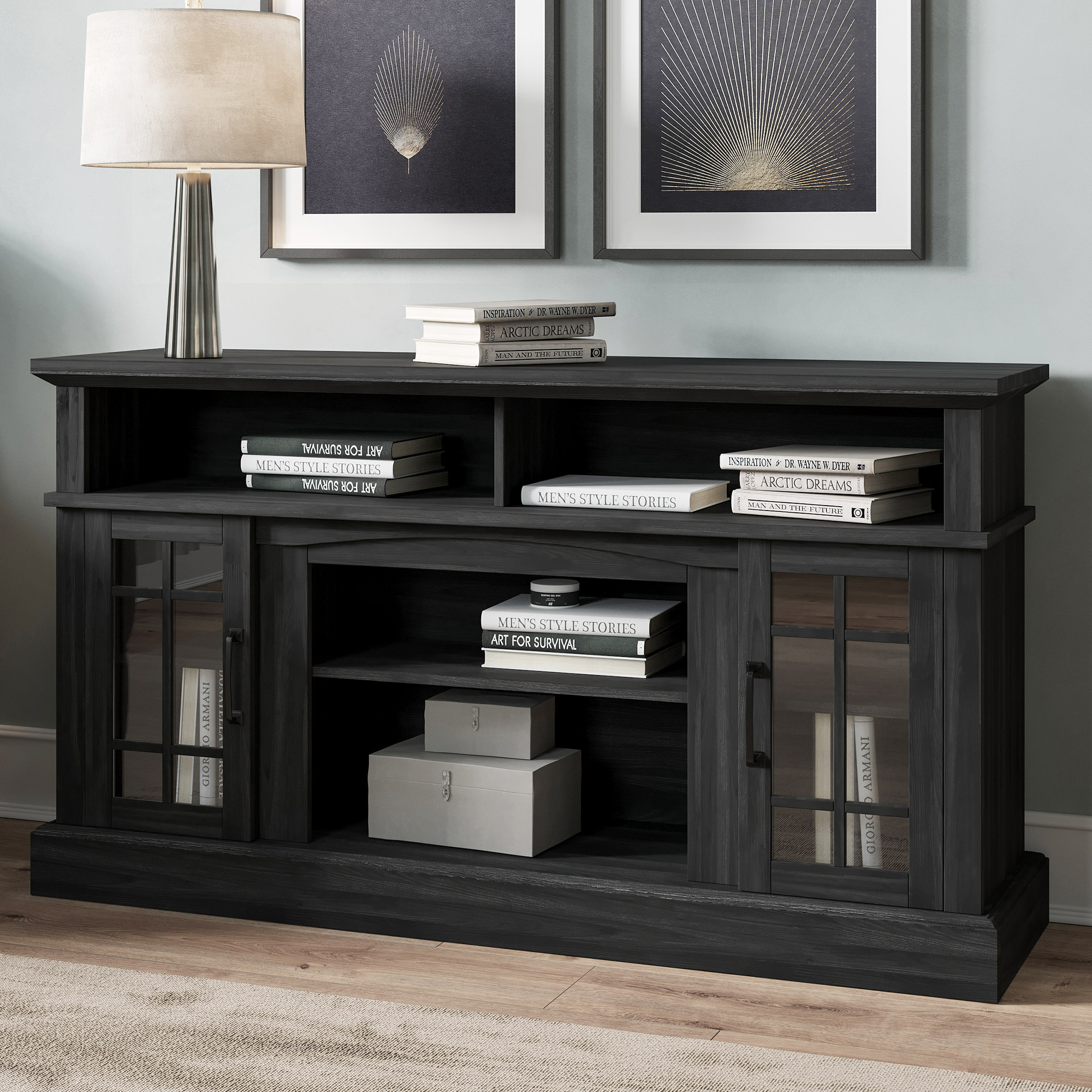 58" TV Stand Console For TVs up to 65" w/ 23" Fireplace - Picture 37 of 55