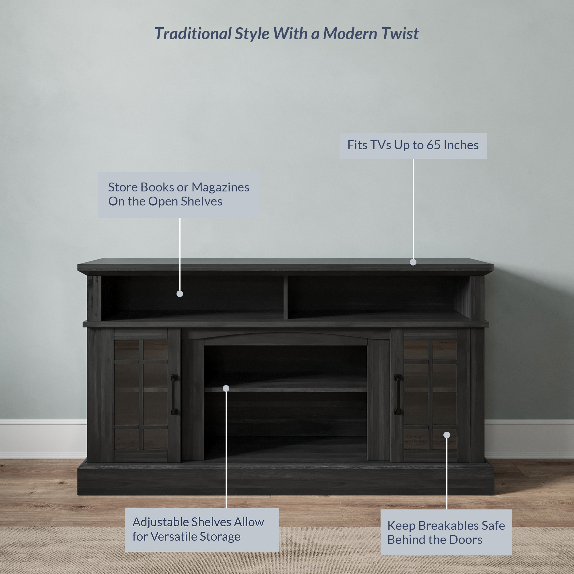 58" TV Stand Console For TVs up to 65" w/ 23" Fireplace - Picture 39 of 55