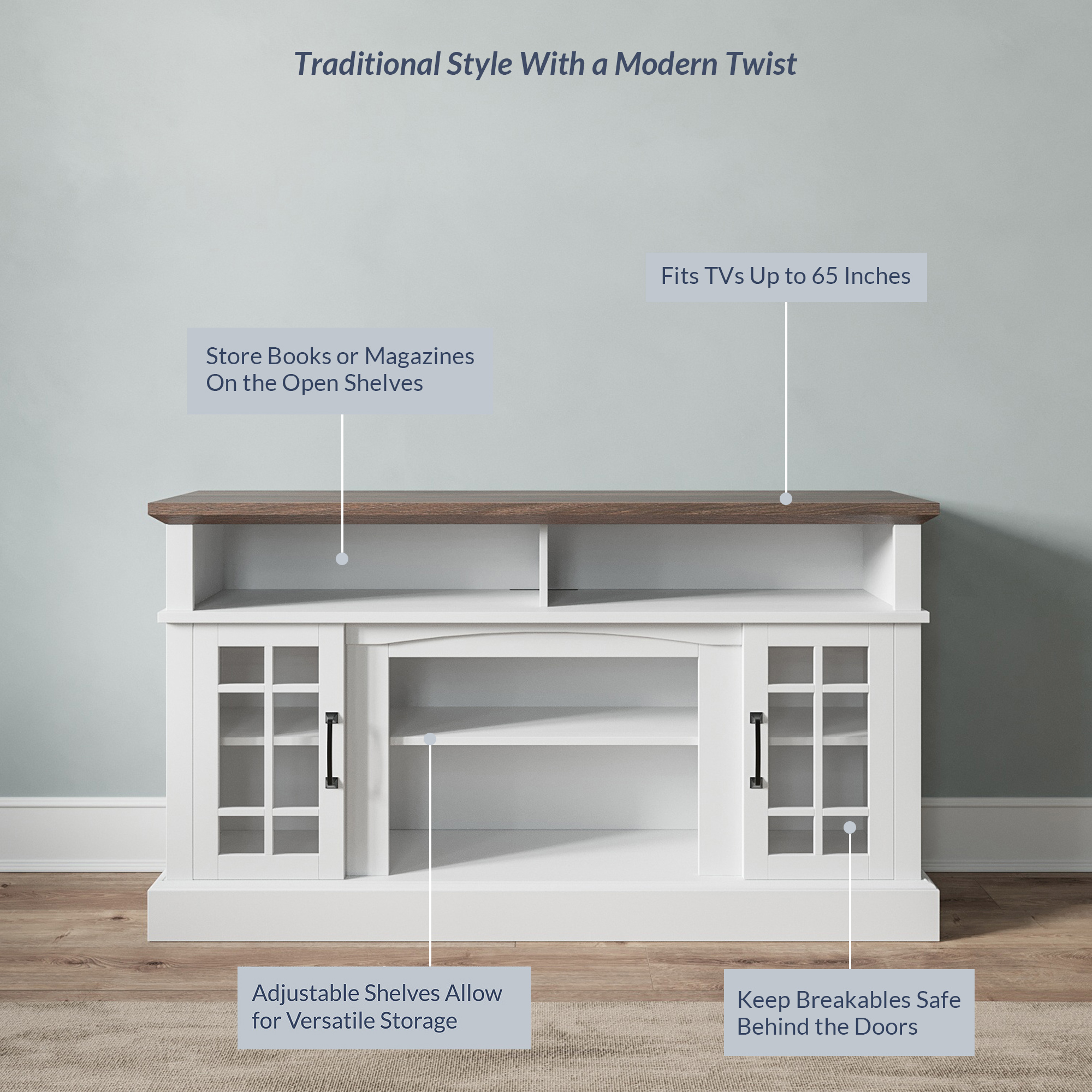 58" TV Stand Console For TVs up to 65" w/ 23" Fireplace - Picture 45 of 55