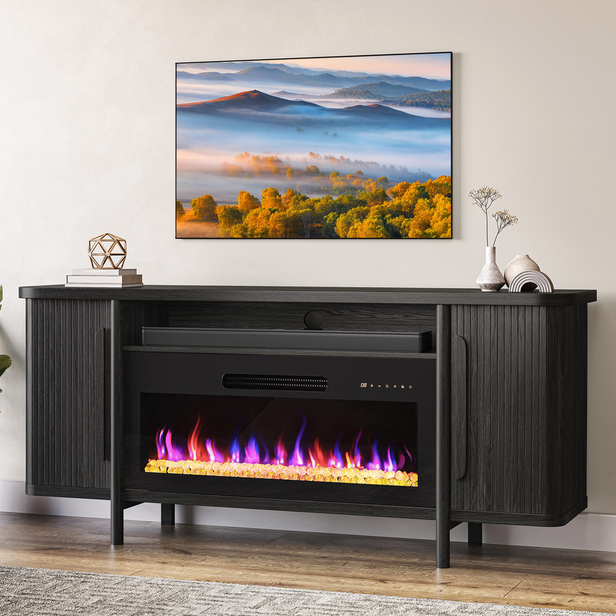 66" TV Stand with 36" Electric Fireplace, Console Table for TVs up to 75" - Picture 11 of 20