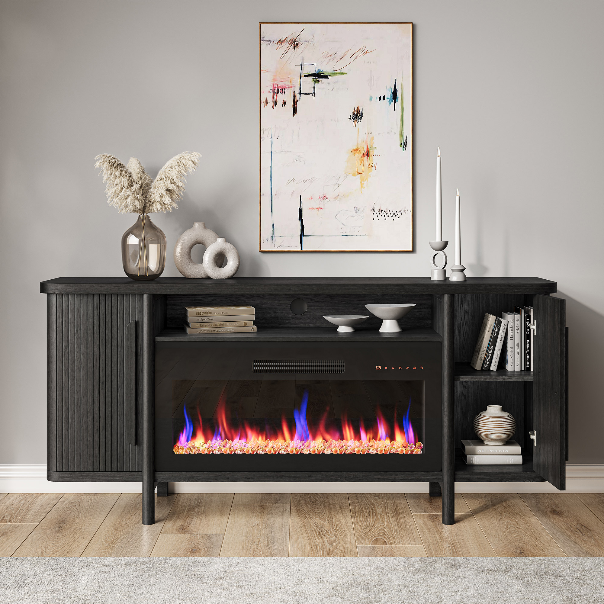 66" TV Stand with 36" Electric Fireplace, Console Table for TVs up to 75" - Picture 12 of 20