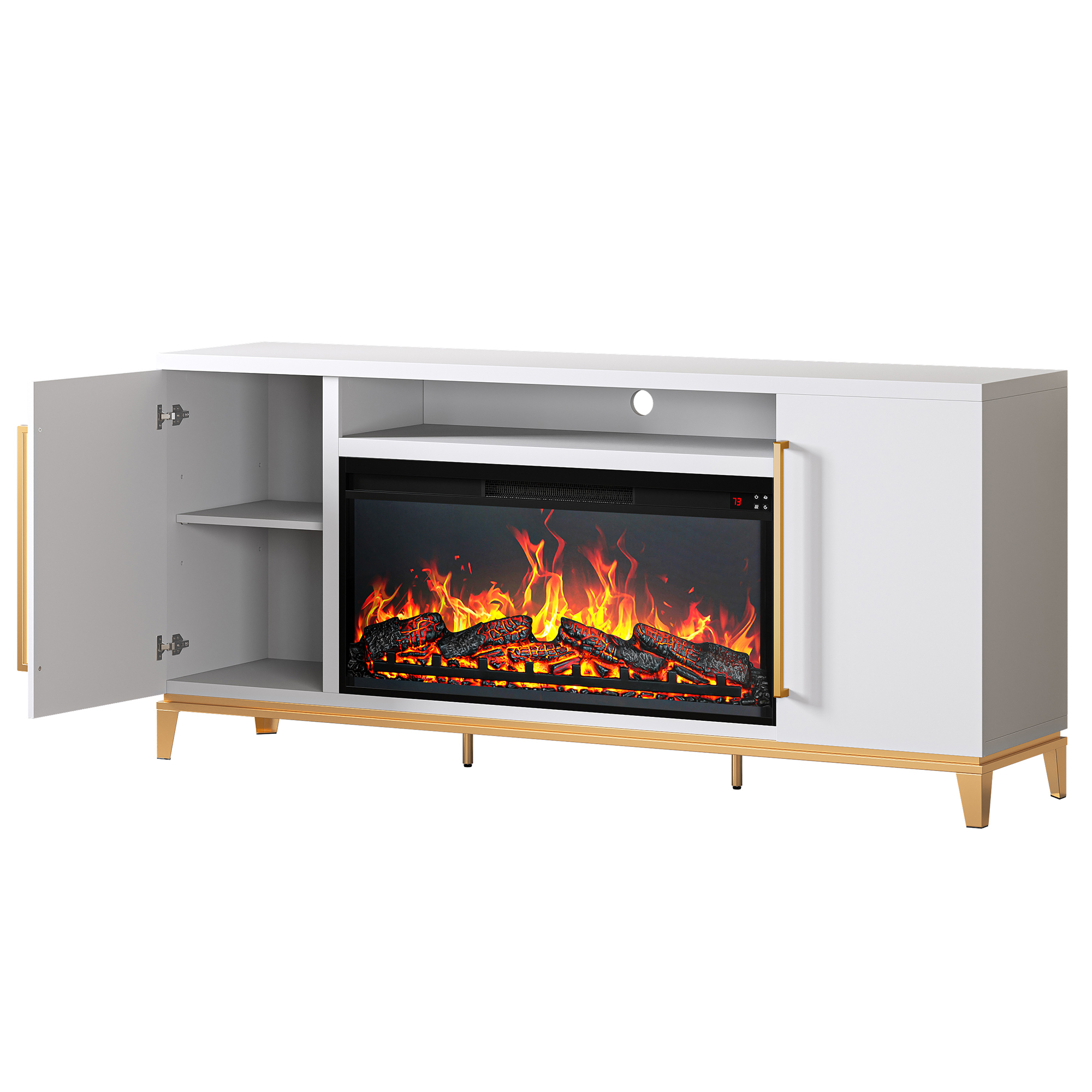 68" Wood TV Stand with 36" Electric Fireplace, Console Table for TVs up to 75" - Picture 25 of 34