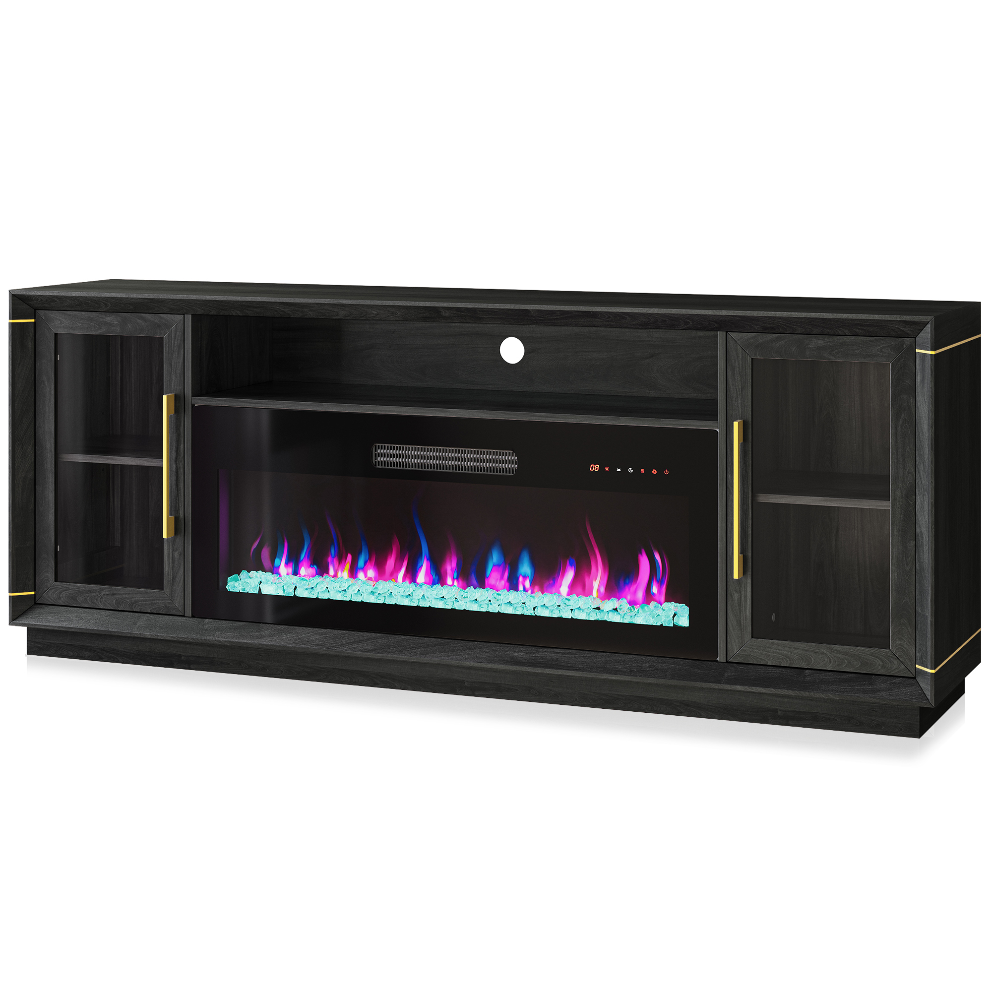 74"/70" LED Lighting Entertainment Center with Electric Fireplace