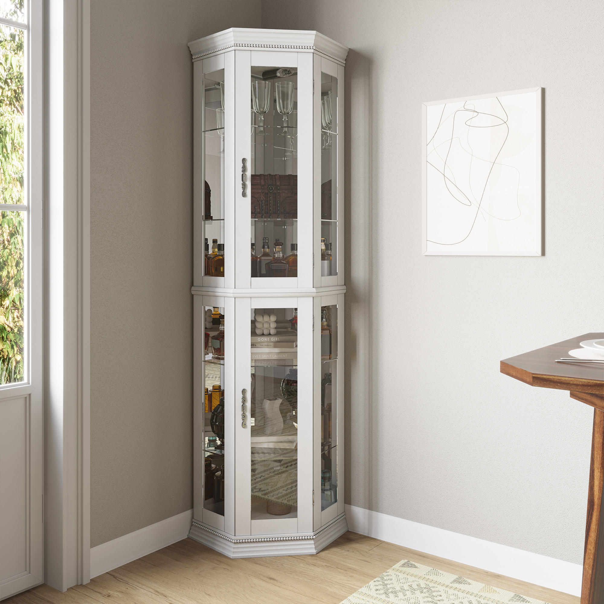 Lorona Floor Standing 5 Sided Lighted Corner Curio Cabinet - Picture 27 of 31