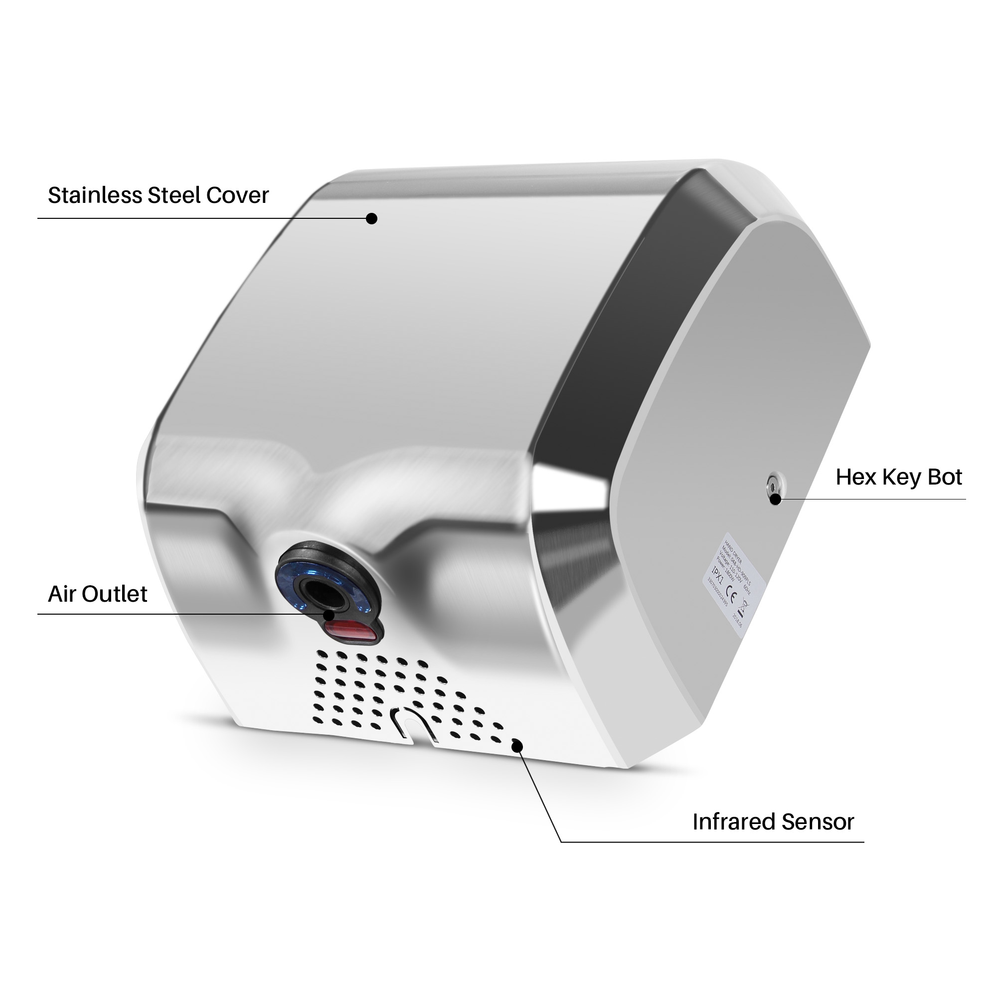 Heavy Duty Commercial 1800W High Speed Automatic Hot Hand Dryer