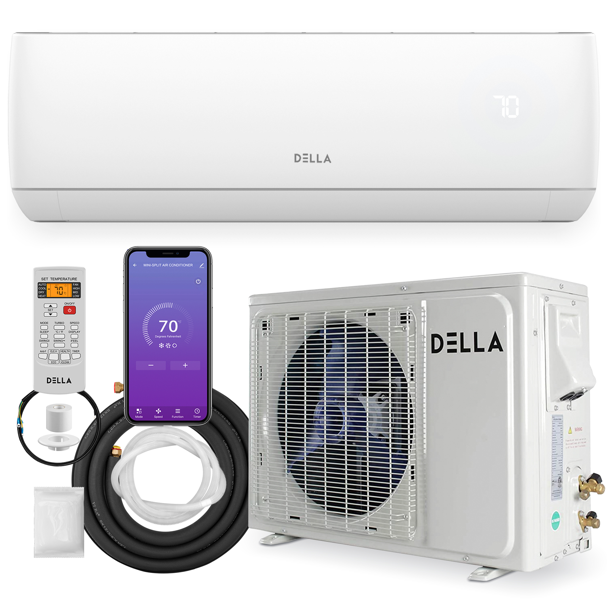 18000 BTU Wifi Enabled Mini Split AC with Heat Pump, 17 SEER 208-230V