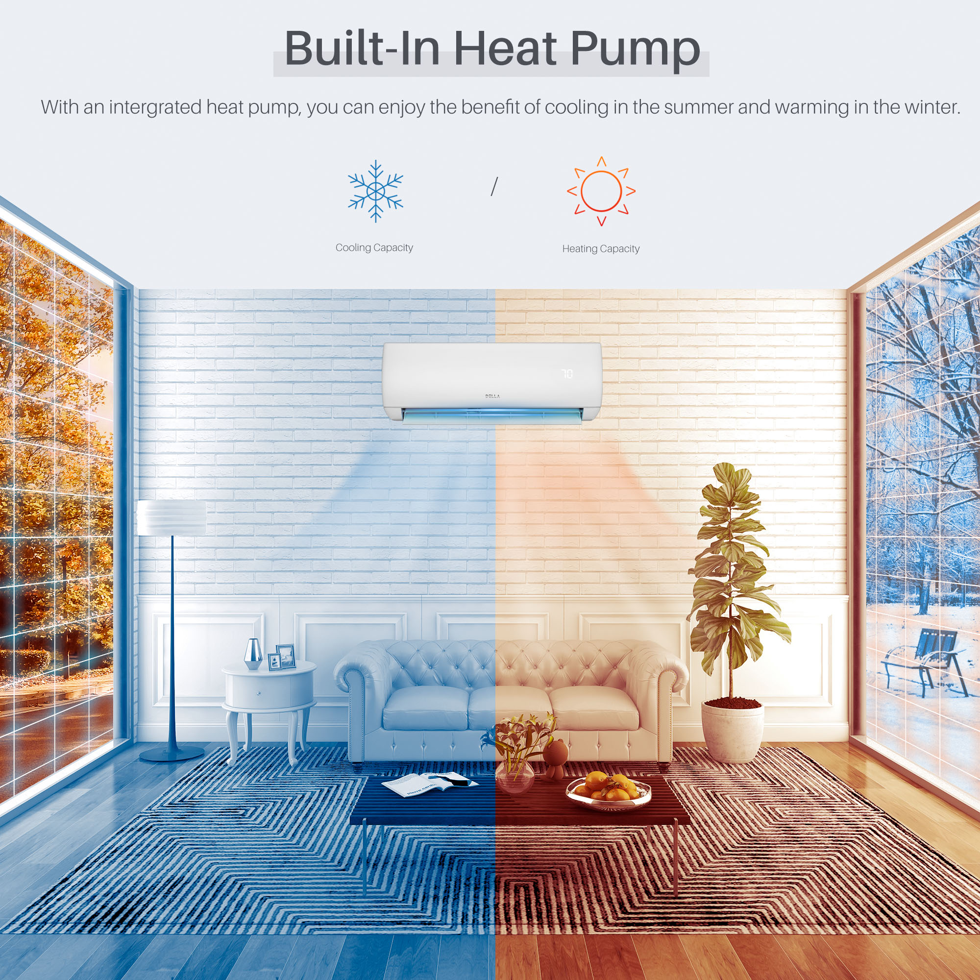 18000 BTU Wifi Enabled Mini Split AC with Heat Pump, 17 SEER 208-230V