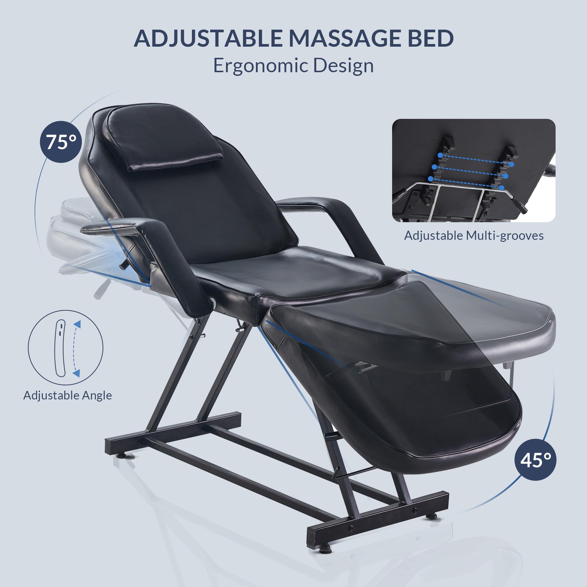 Adjustable Facial Bed Table Massage Chair Beauty Spa Tattoo Beauty Salon, Black