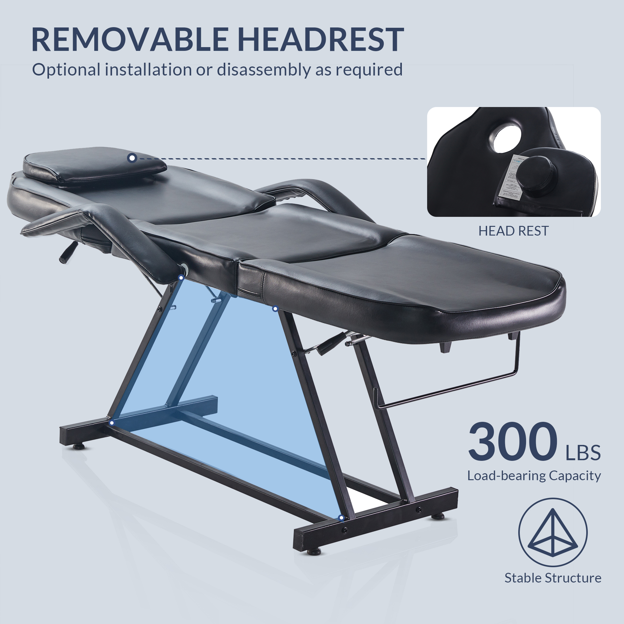 Adjustable Facial Bed Table Massage Chair Beauty Spa Tattoo Beauty Salon, Black