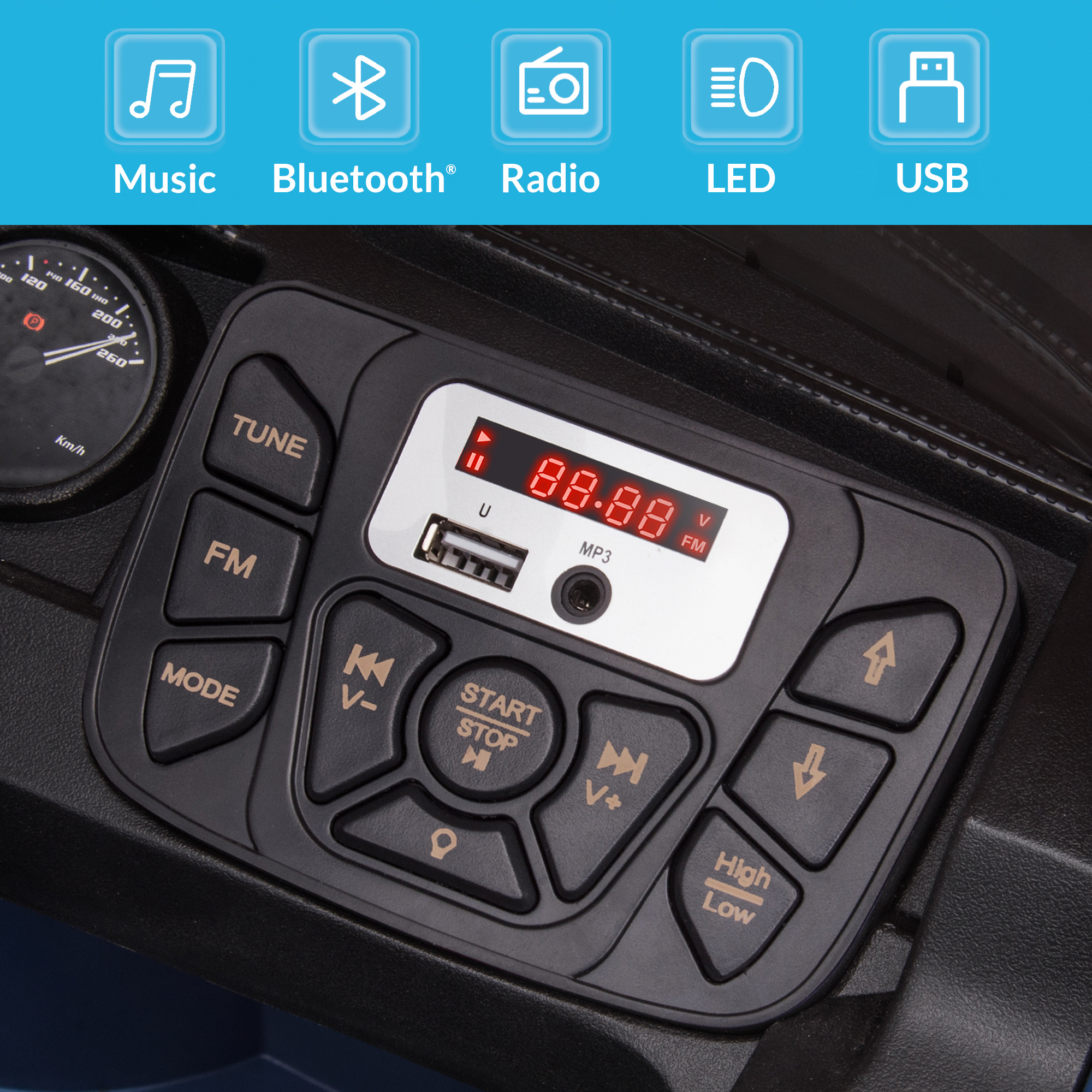 Kidzone 12V Ride-On Truck, Battery Powered Car for Kids - Blue