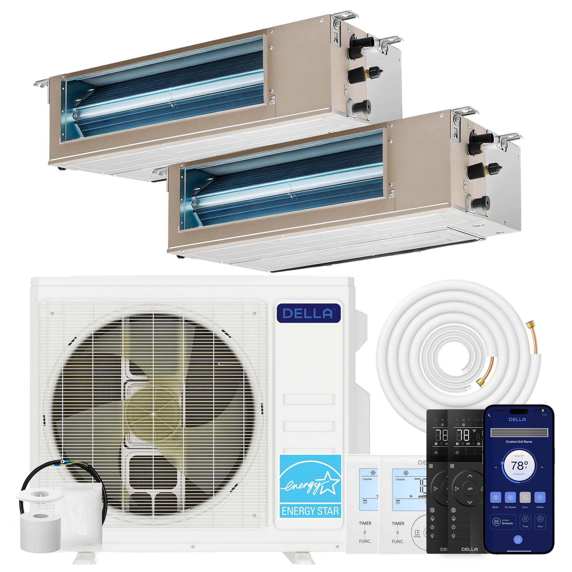 27K BTU 2 Zone(17,000+17,000 BTU) Concealed Ducted Mini Split AC