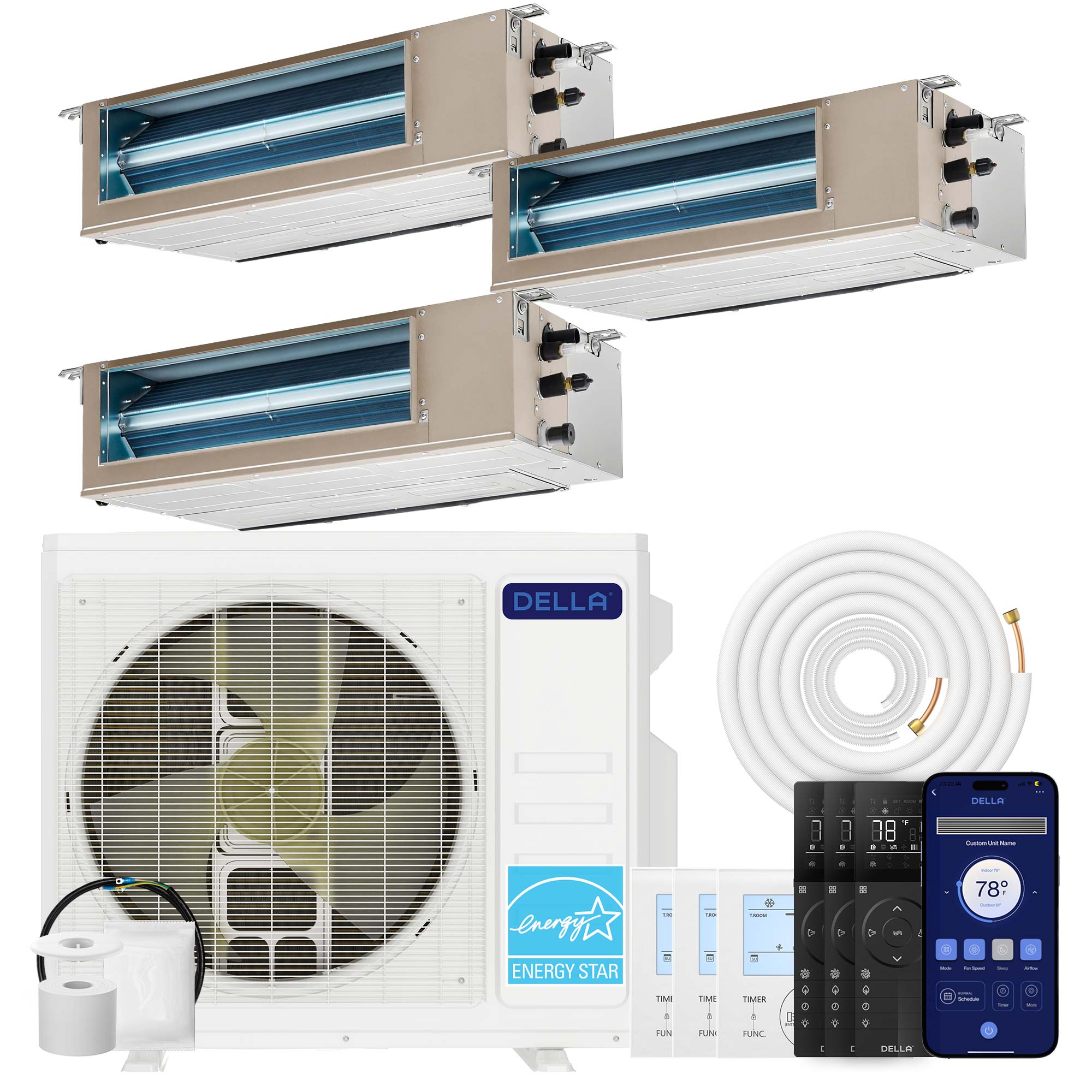 27K BTU 3 Zone(9,500+9,500+9,500 BTU) Ducted Mini Split AC