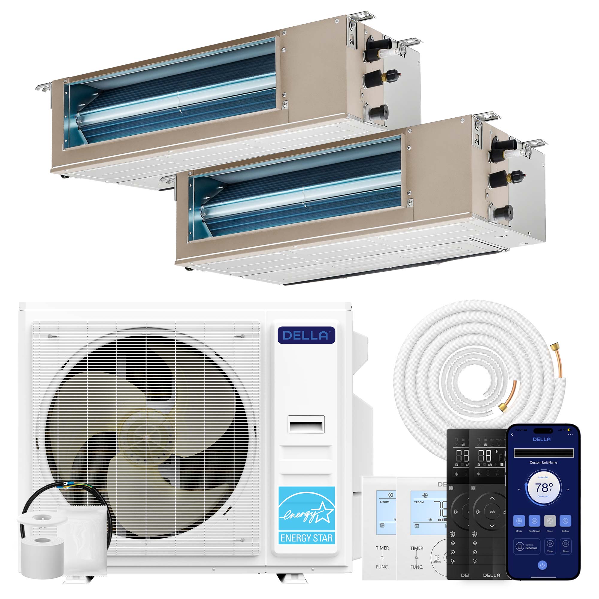 34K BTU 2 Zone (17,000+17,000 BTU) Ducted Mini Split AC