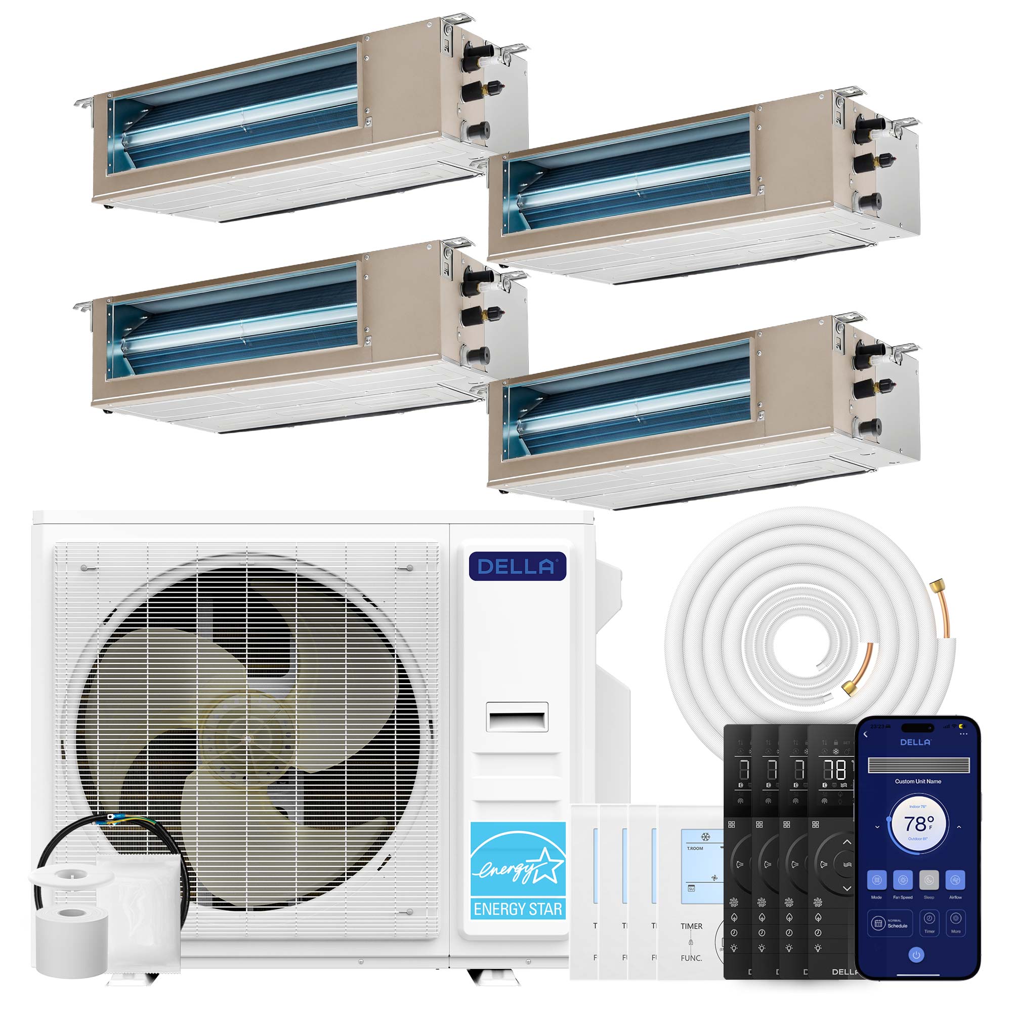 34K BTU 4 Zone(9500+9500+11000+11000 BTU)Ducted Mini Split AC