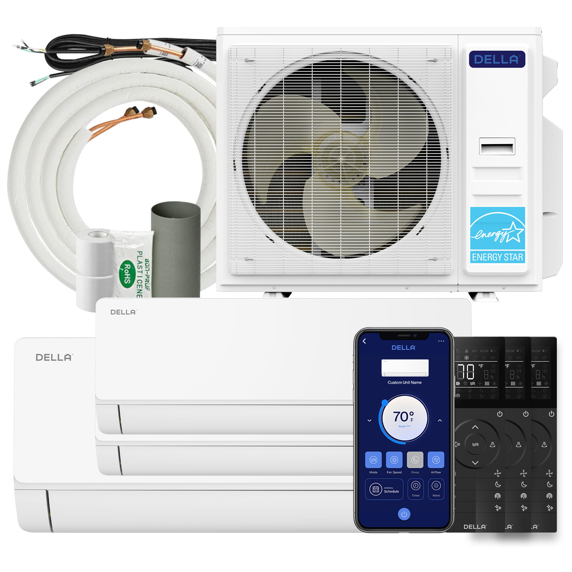 38K BTU 3 Zone (2x12K+24K) Mini Split AC Fits Up to 2600 Sq.Ft