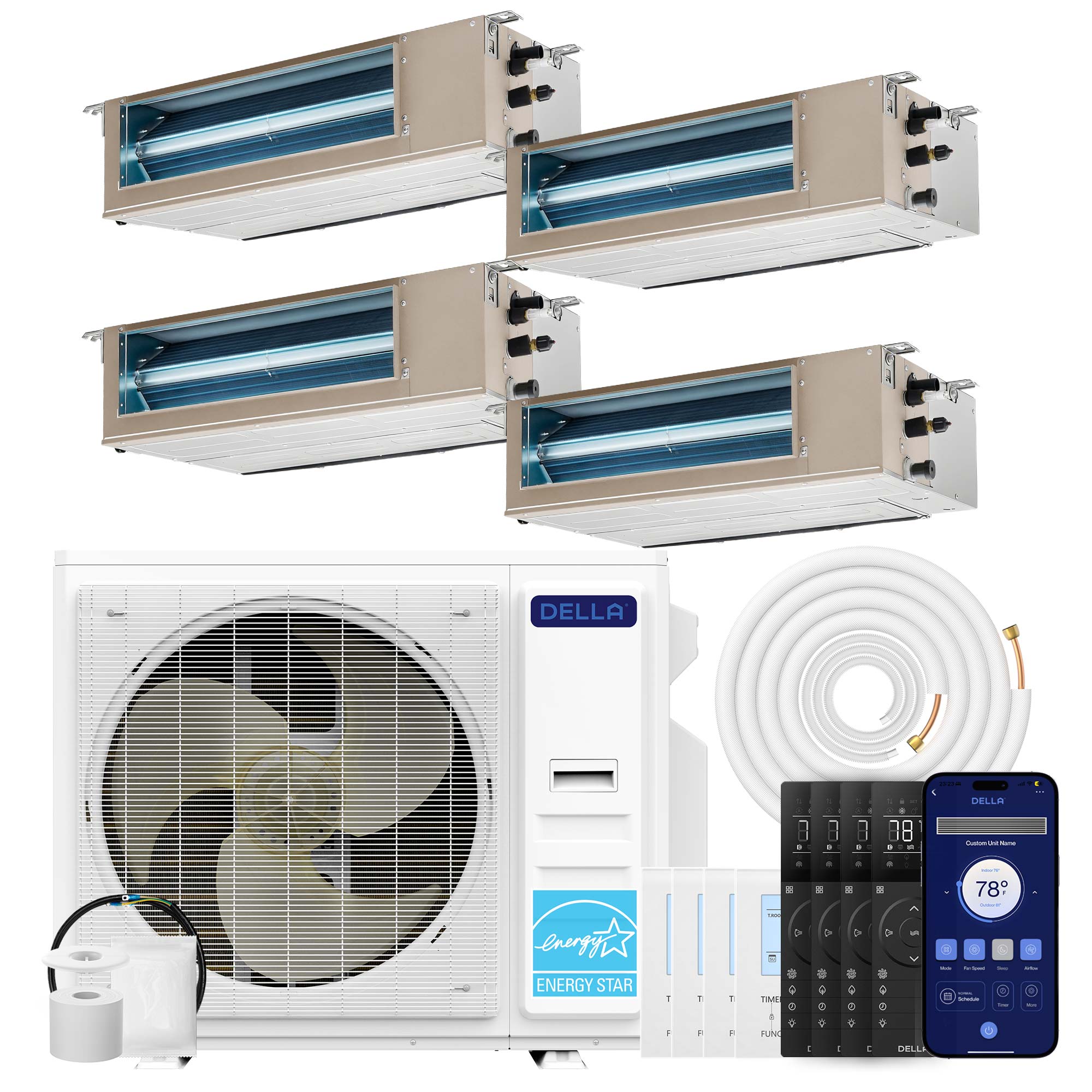 41K BTU 4 Zone (9500+11000+11000+11000 BTU) Ducted Mini Split AC