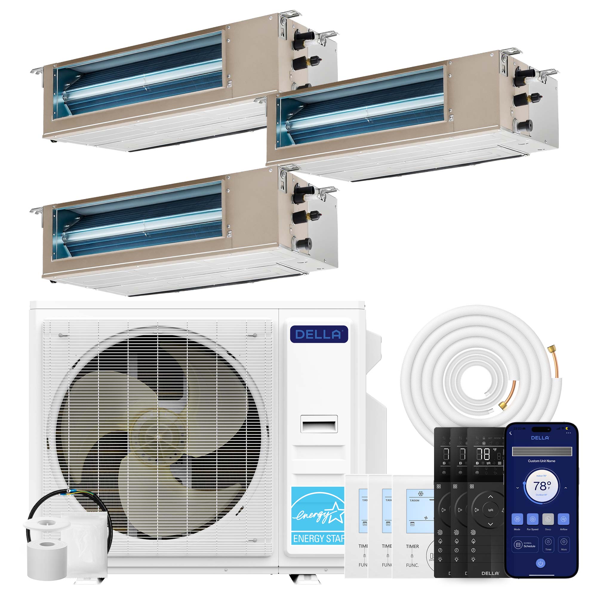 41K BTU 3 Zone (11,000+11,000+17,000 BTU) Ducted Mini Split AC