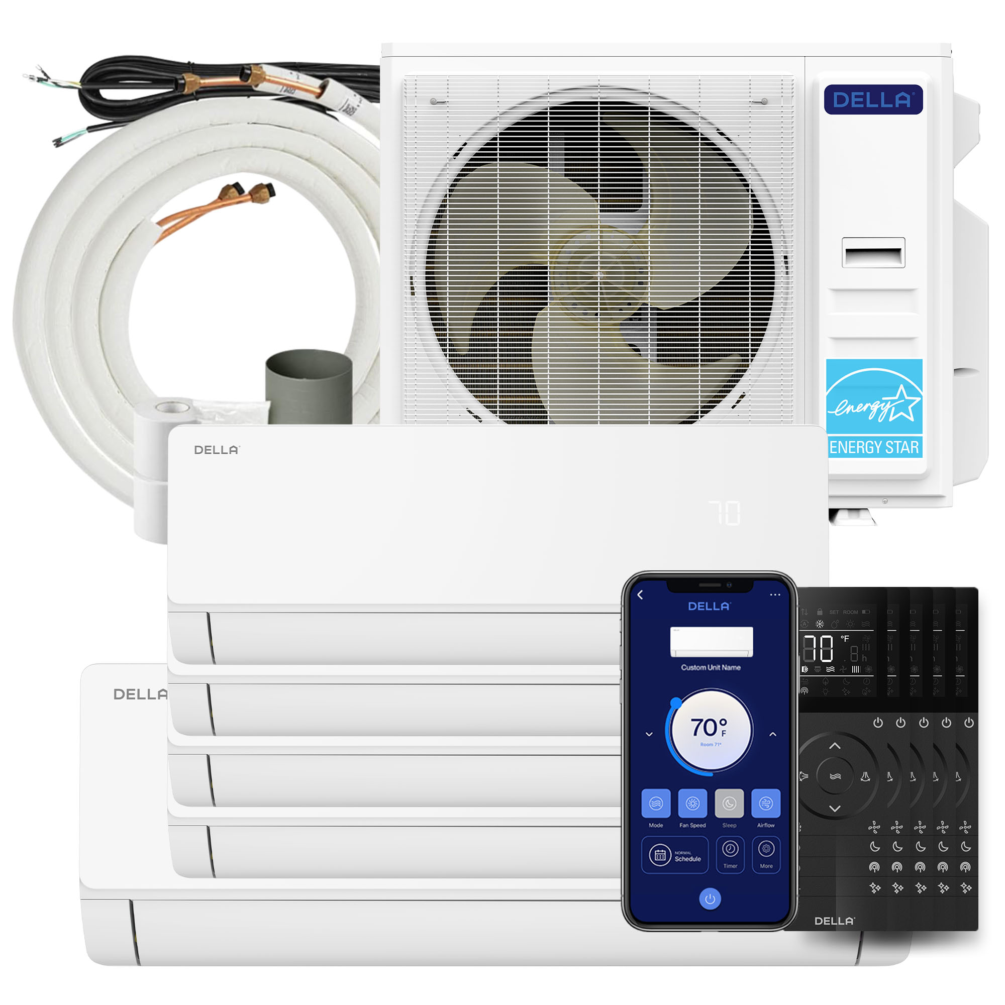 42K BTU 5 Zone (4x9K+18K) Mini Split AC Fits Up to 2600 Sq.Ft