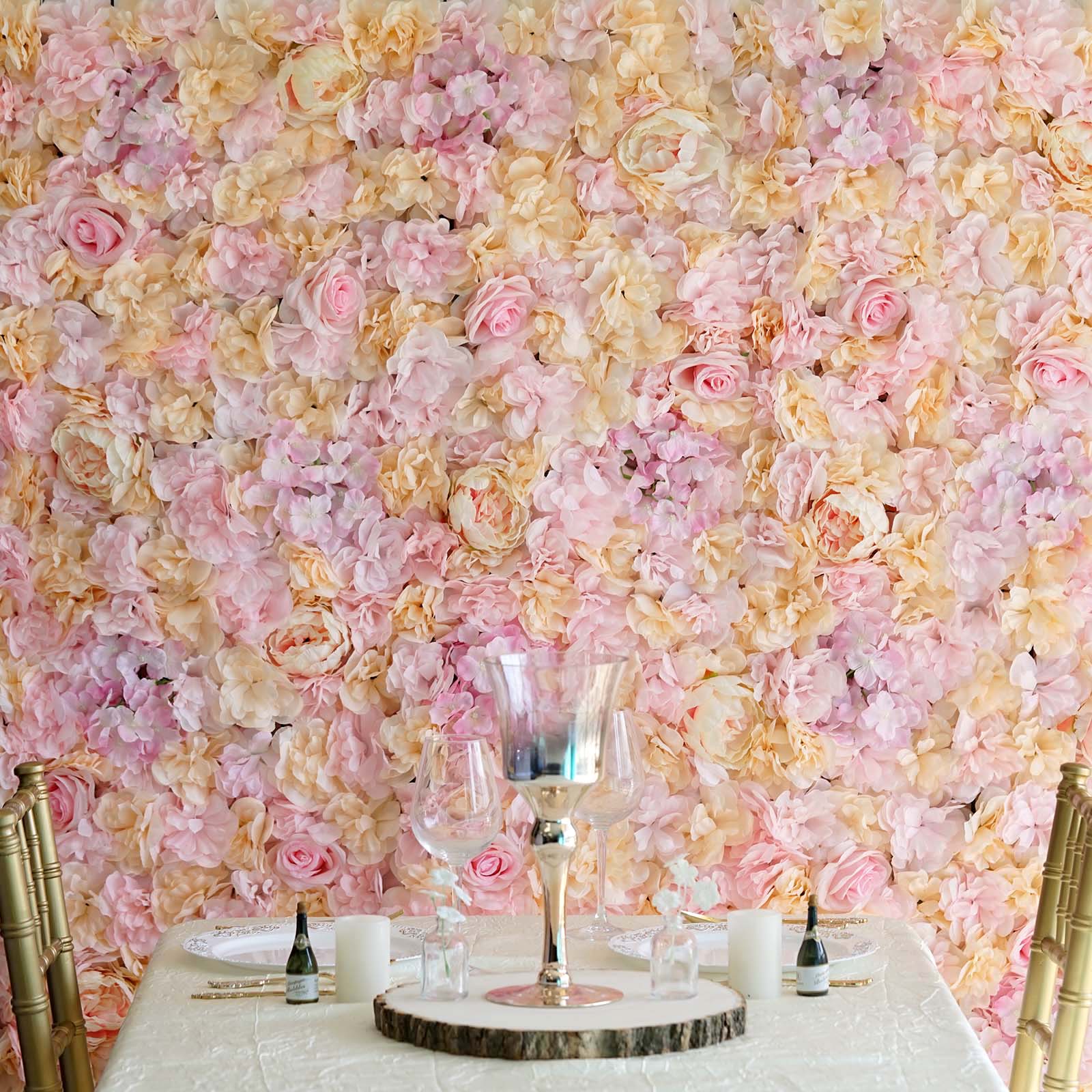 4 pcs Assorted Silk Flowers Wall Backdrop Panels Wedding Party Decorations