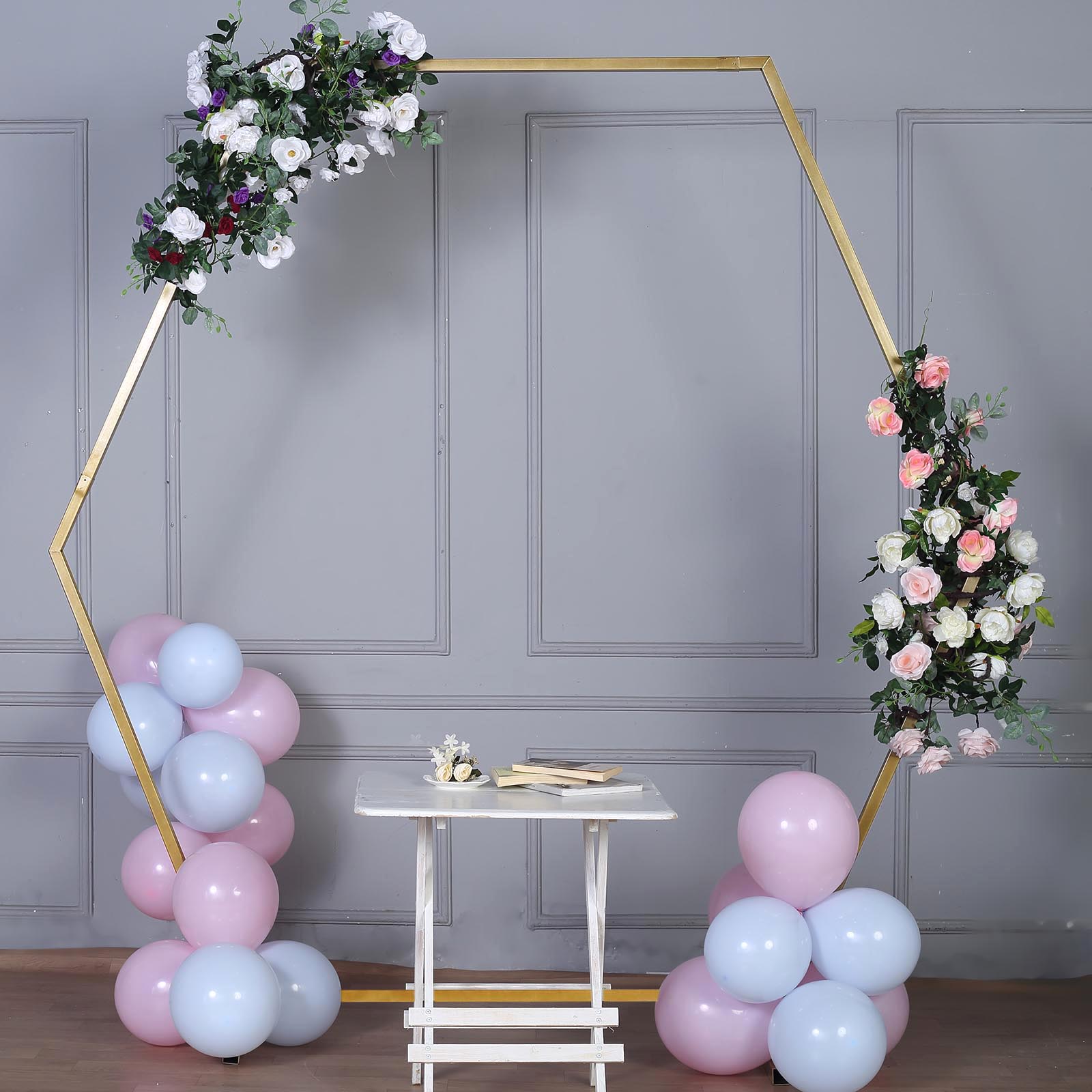 TFCFL Flower Stand for Wedding Wedding Props Hexagonal Wrought Iron Arch Frame Background Decoration Stage White Suitable for Indoor Outdoor Party