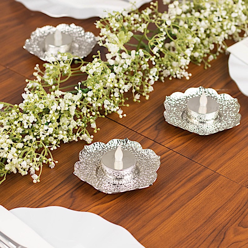 SILVER 3 Plum Blossom 4" Metal Votive CANDLE HOLDERS Centerpieces Party Events detailed image 7