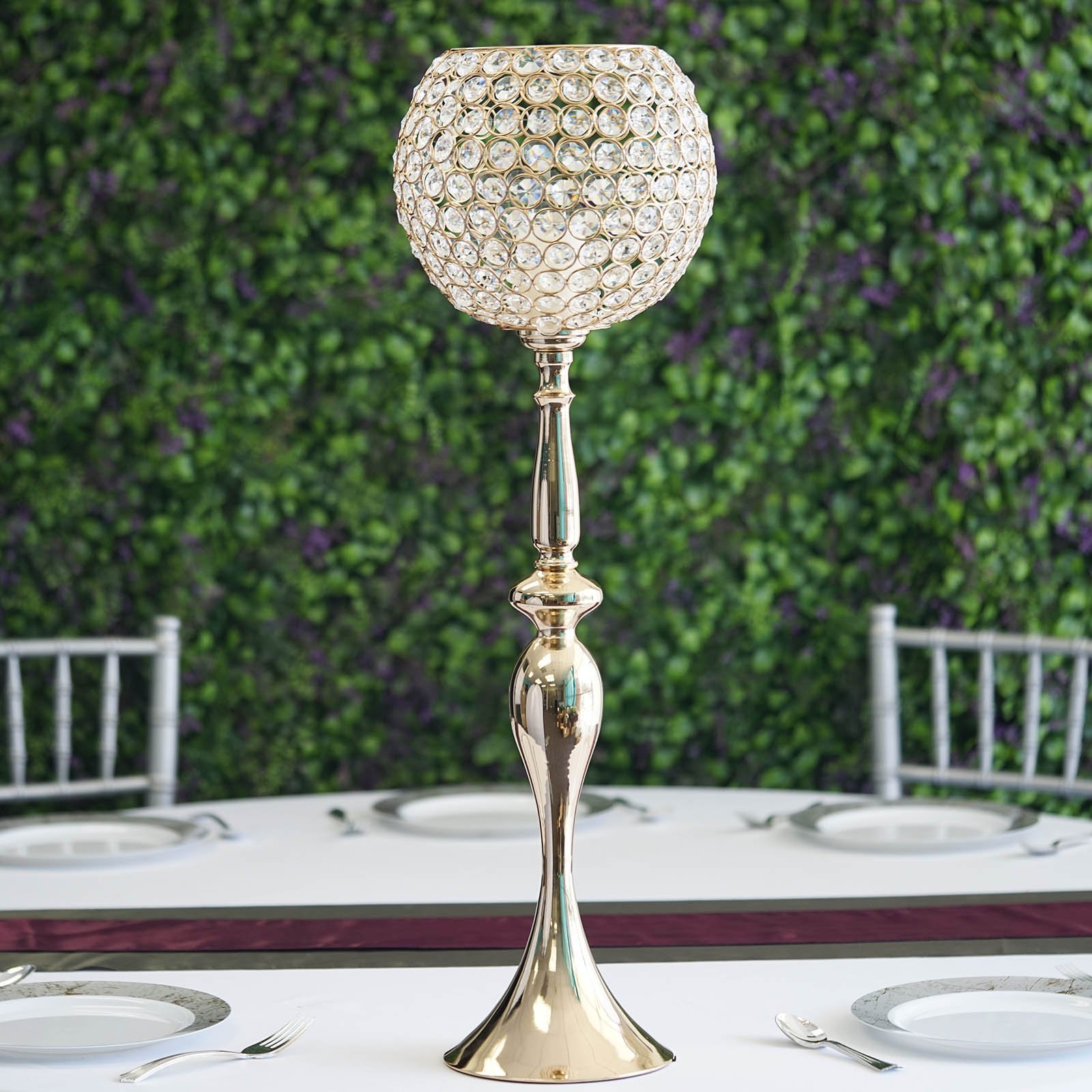 30″ tall Metallic Crystal Beaded Goblet Candle Holder Wedding Centerpieces SALE