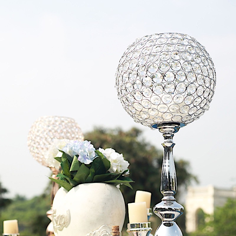 30" tall Metallic Crystal Beaded Goblet Candle Holder Wedding