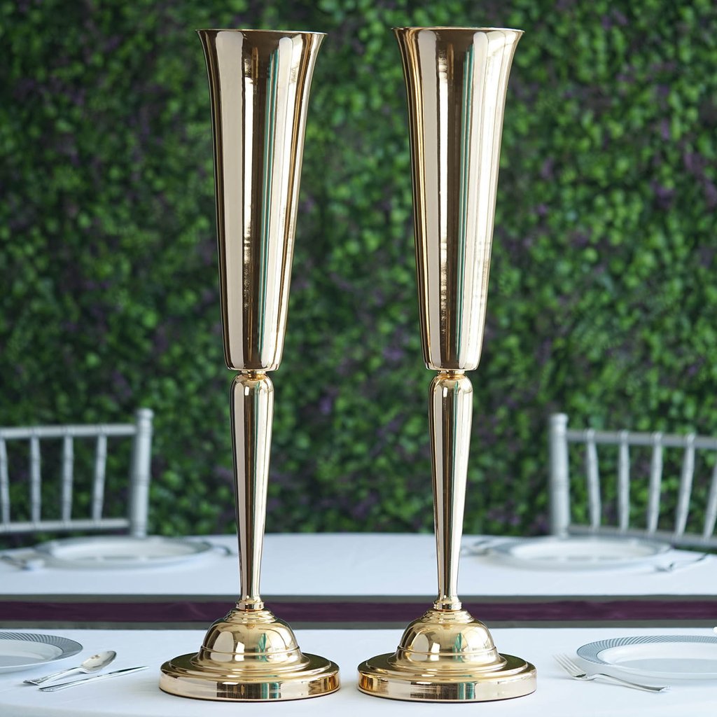2 pcs 29″ tall Metallic Trumpet Vases Candle Holders Wedding Centerpieces SALE