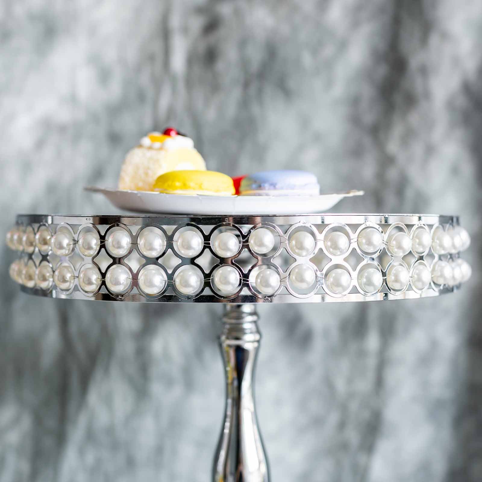 3 pcs Pearl Beaded Gold Metal Cake Stands Risers Wedding Party