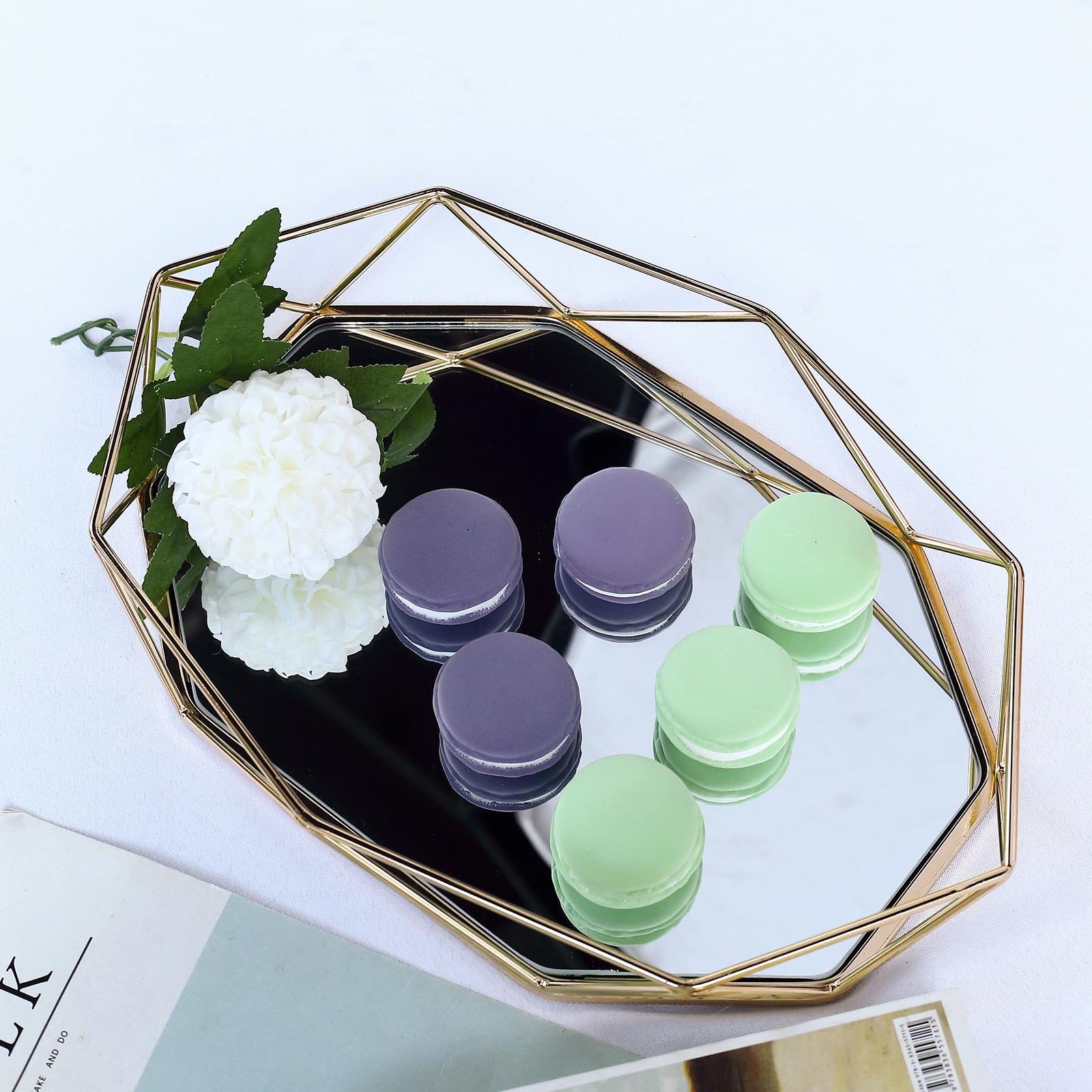 14x9Inch Gold Mirrored Metal Geometric Decorative Serving