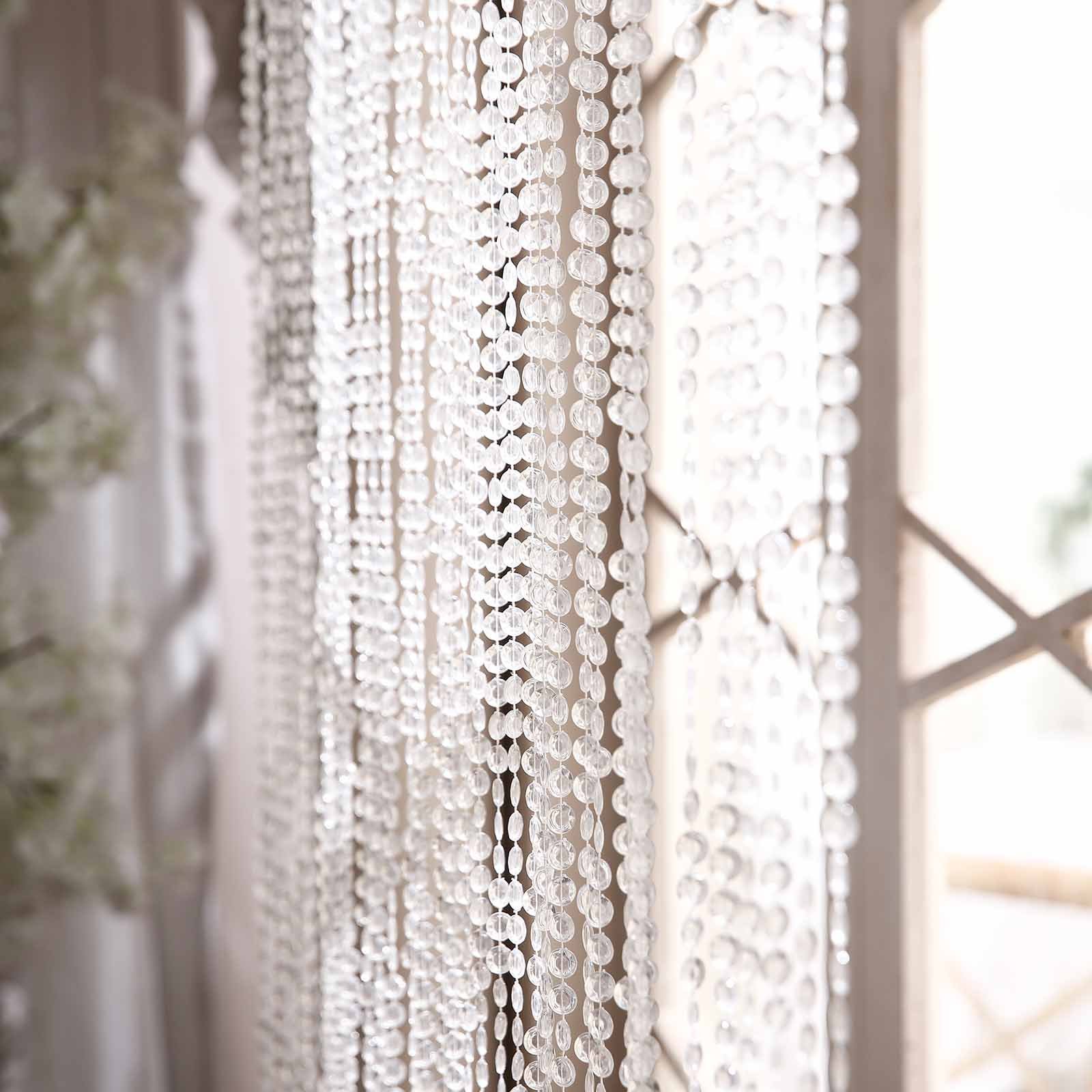 Beaded Door Curtain 12 Ft Long Clear Acrylic Diamond Cut With