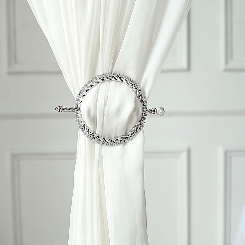 2 Round 6 in Plastic CURTAIN TIE Backs Braided Design Acrylic Crystals Party