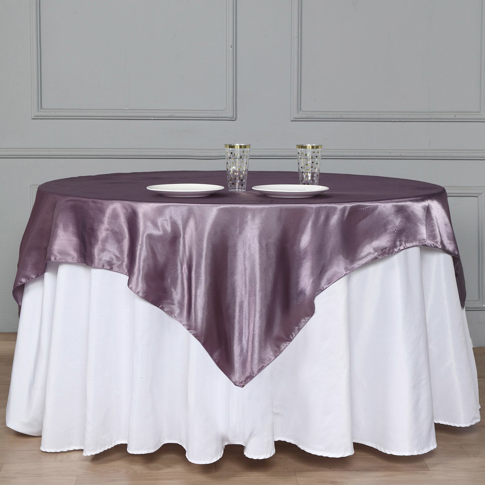 72 inches Square SATIN TABLE OVERLAYS Wedding Catering Event Dinner Decorations - Picture 3 of 244