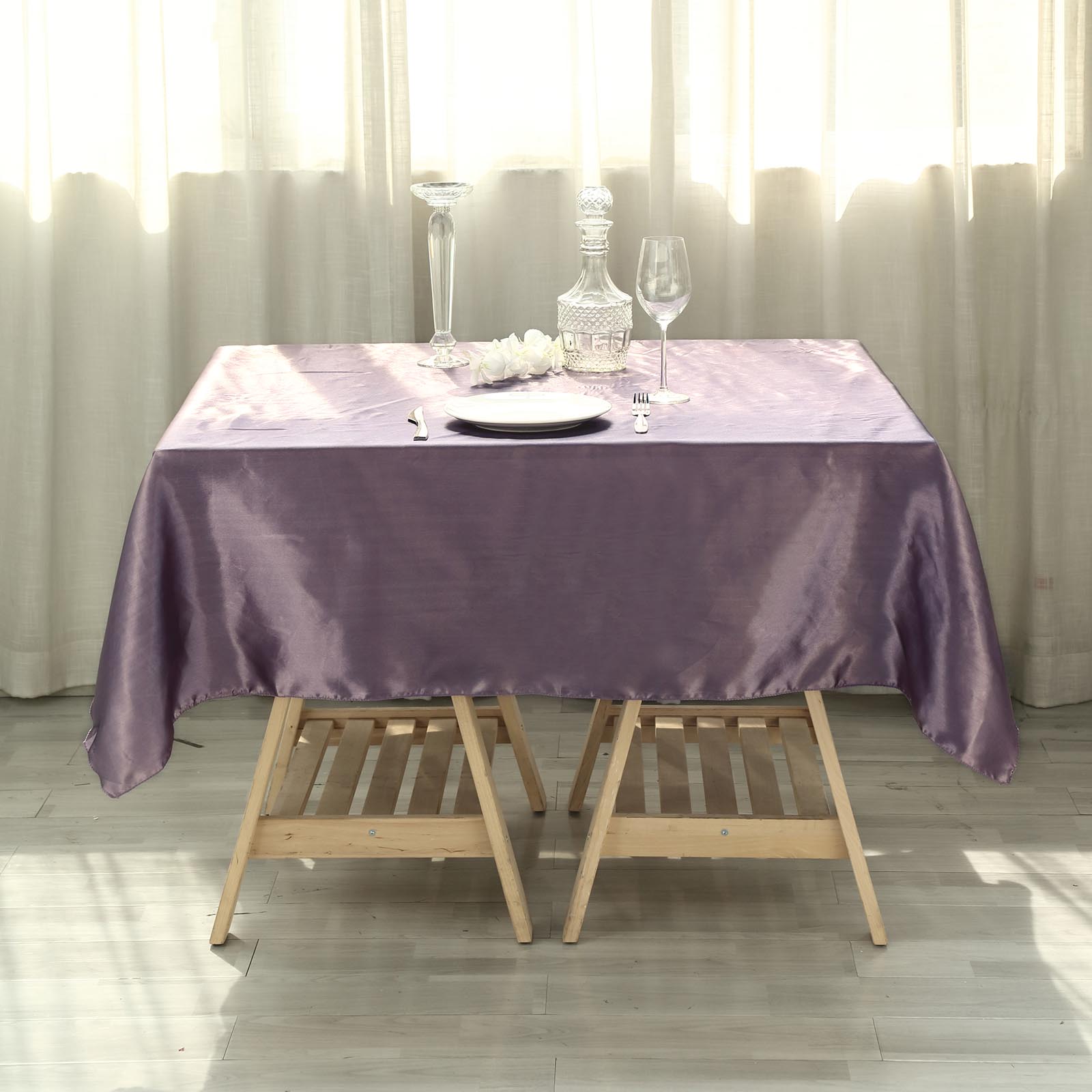 72 inches Square SATIN TABLE OVERLAYS Wedding Catering Event Dinner Decorations - Picture 4 of 244