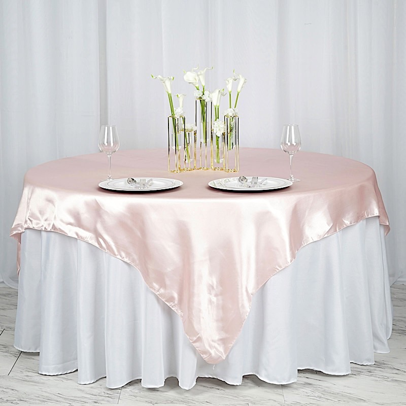 72 inches Square SATIN TABLE OVERLAYS Wedding Catering Event Dinner Decorations - Picture 36 of 244