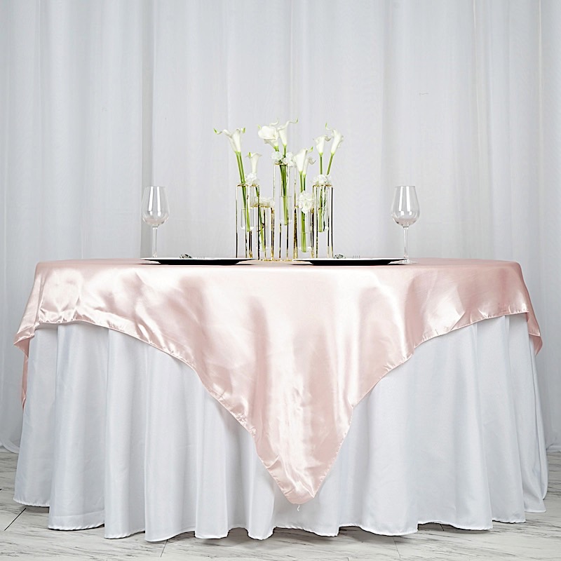 72 inches Square SATIN TABLE OVERLAYS Wedding Catering Event Dinner Decorations - Picture 39 of 244