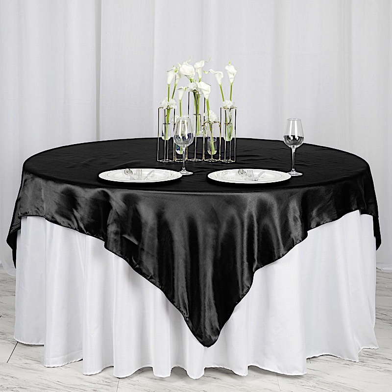 72 inches Square SATIN TABLE OVERLAYS Wedding Catering Event Dinner Decorations - Picture 23 of 244