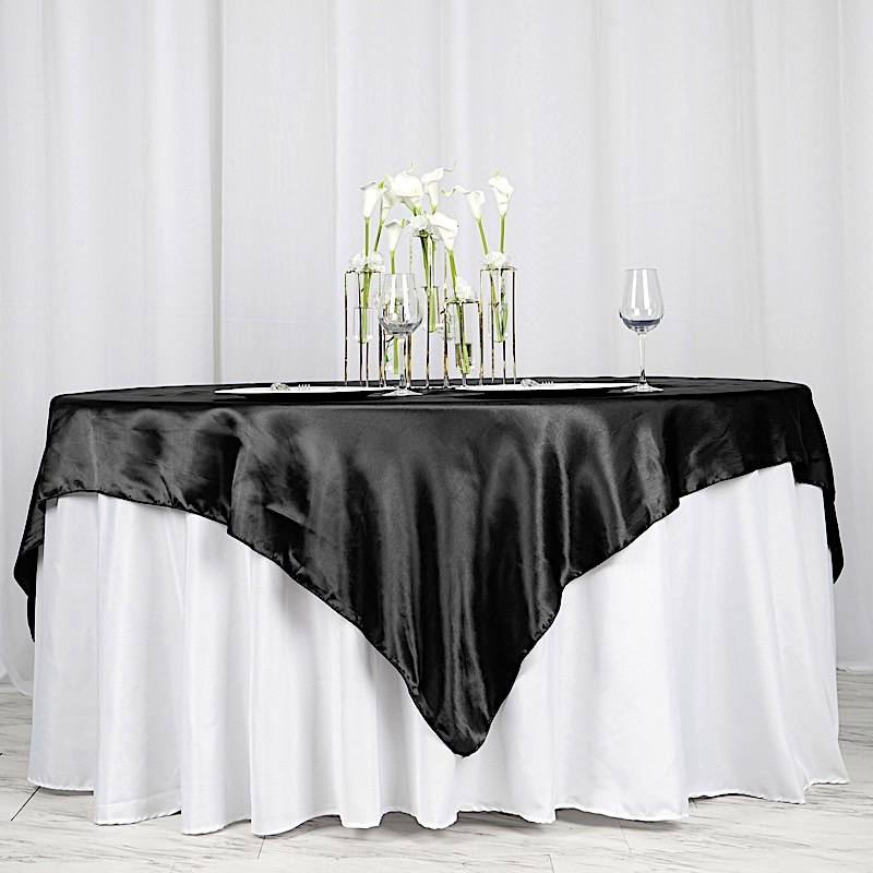 72 inches Square SATIN TABLE OVERLAYS Wedding Catering Event Dinner Decorations - Picture 26 of 244