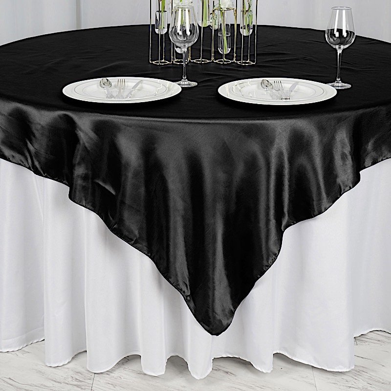 72 inches Square SATIN TABLE OVERLAYS Wedding Catering Event Dinner Decorations - Picture 28 of 244