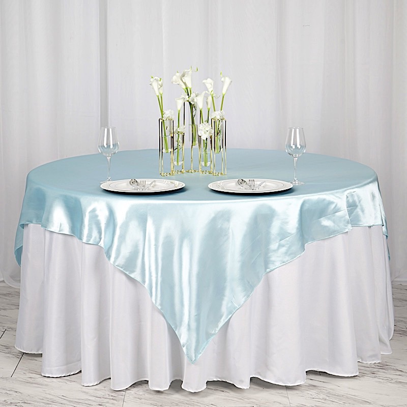 72 inches Square SATIN TABLE OVERLAYS Wedding Catering Event Dinner Decorations - Picture 30 of 244