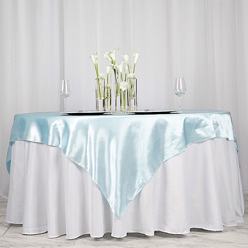72 inches Square SATIN TABLE OVERLAYS Wedding Catering Event Dinner Decorations - Picture 33 of 244